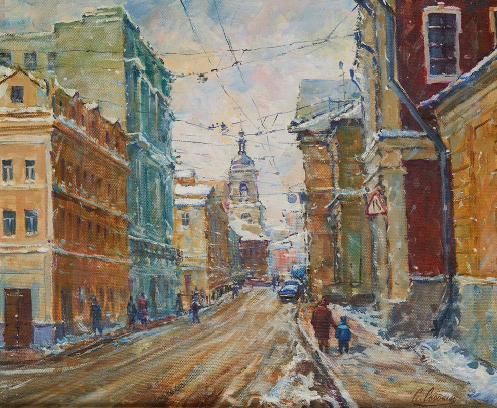 Картина маслом старая Москва, холст масло, городской пейзаж художник Станислав Скобелев
