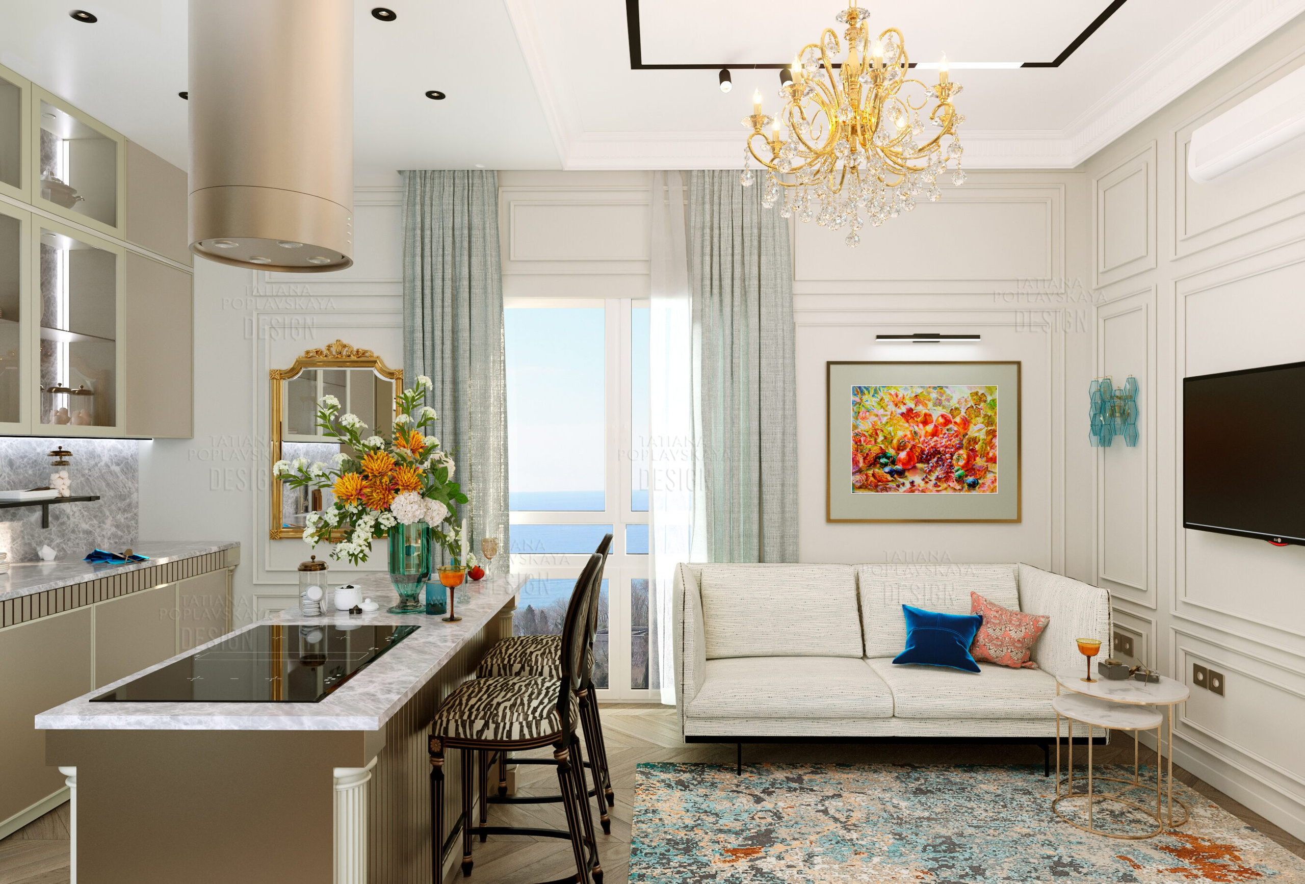 Дизайн квартиры Сочи в стиле современной классики. Интерьерный дизайнер в Сочи Поплавская Татьяна. Проектирование интерьеров и организация процесса ремонта