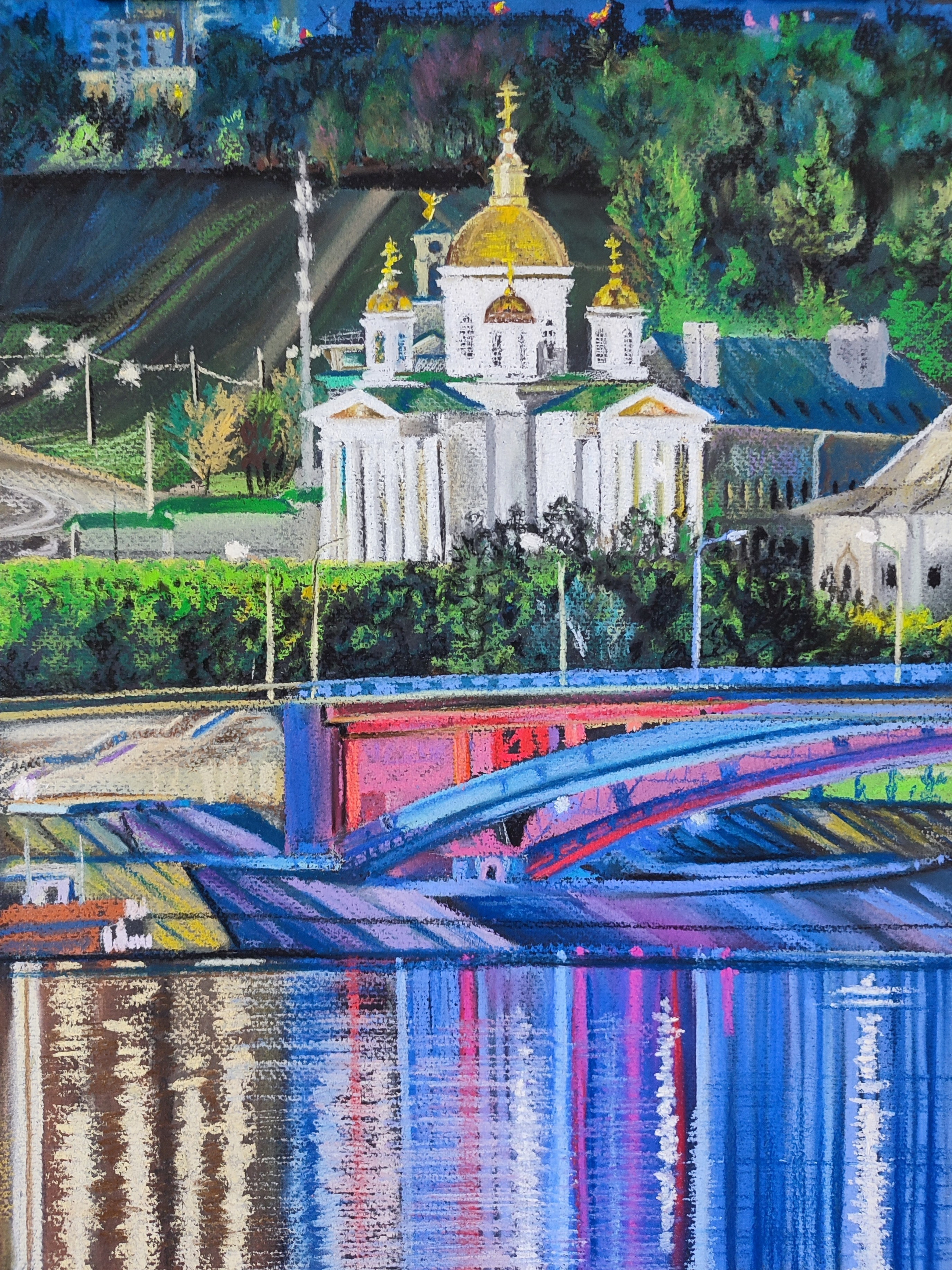 картины, интерьерные картины, пастель, картины маслом, масло, природа, живопись, город, мост, река, монастырь