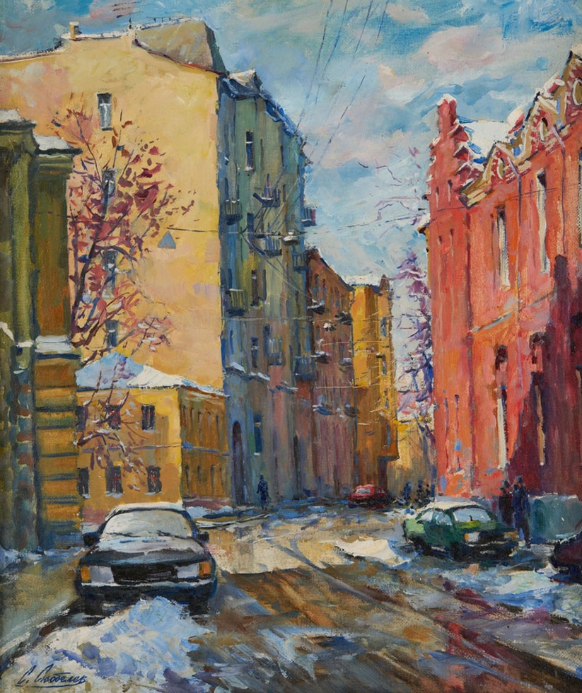 Картина маслом старая Москва, холст масло, городской пейзаж художник Станислав Скобелев