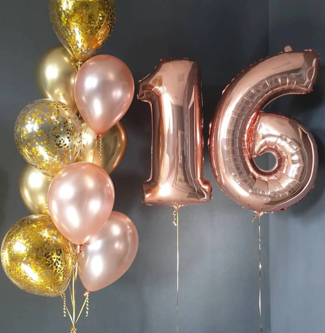 Шары с цифрами розовое золото. Студия праздничного декора