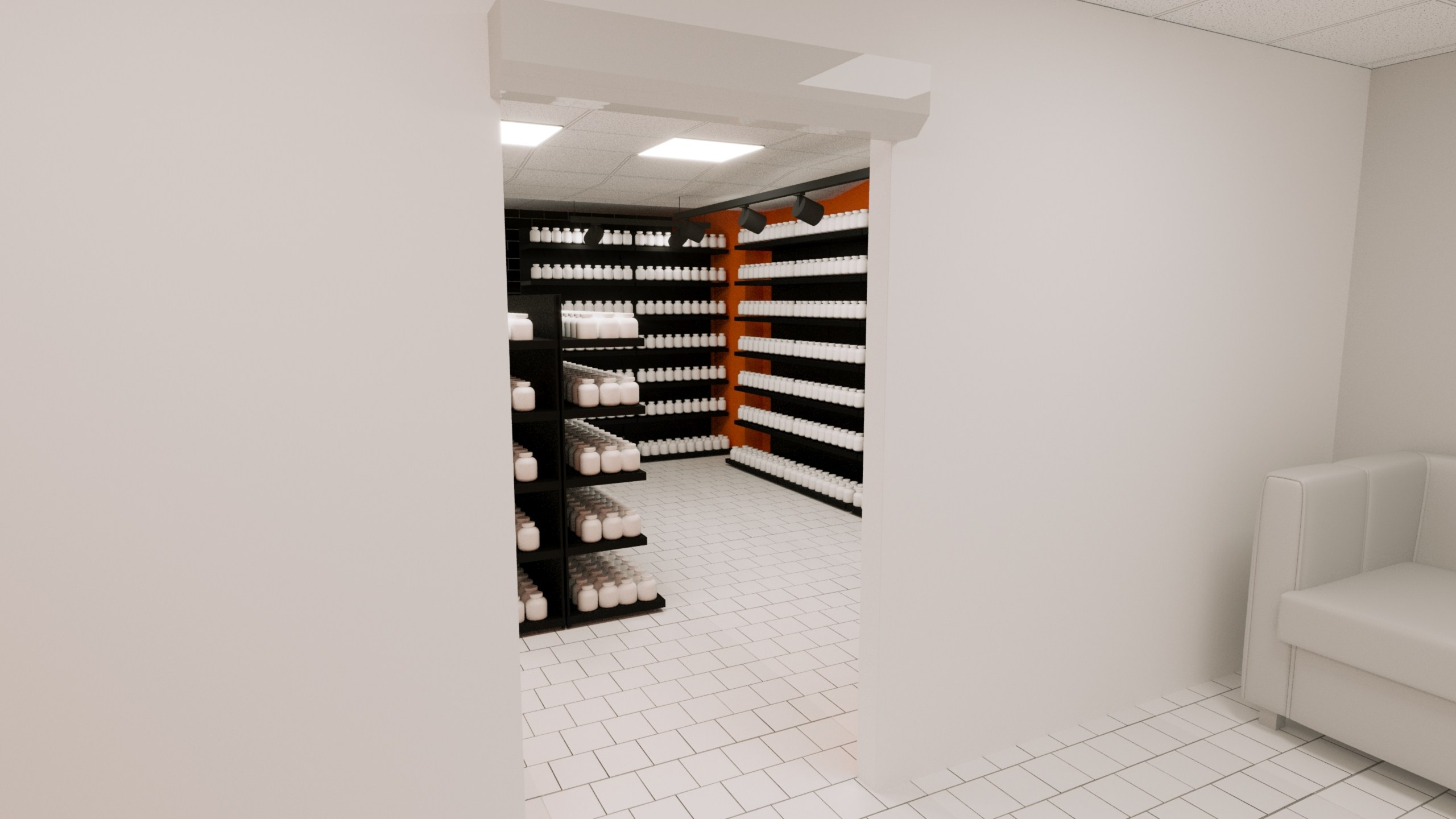 3D-визуализация магазина спортивного питания без окон с кирпичной стеной — Владивосток | Портфолио