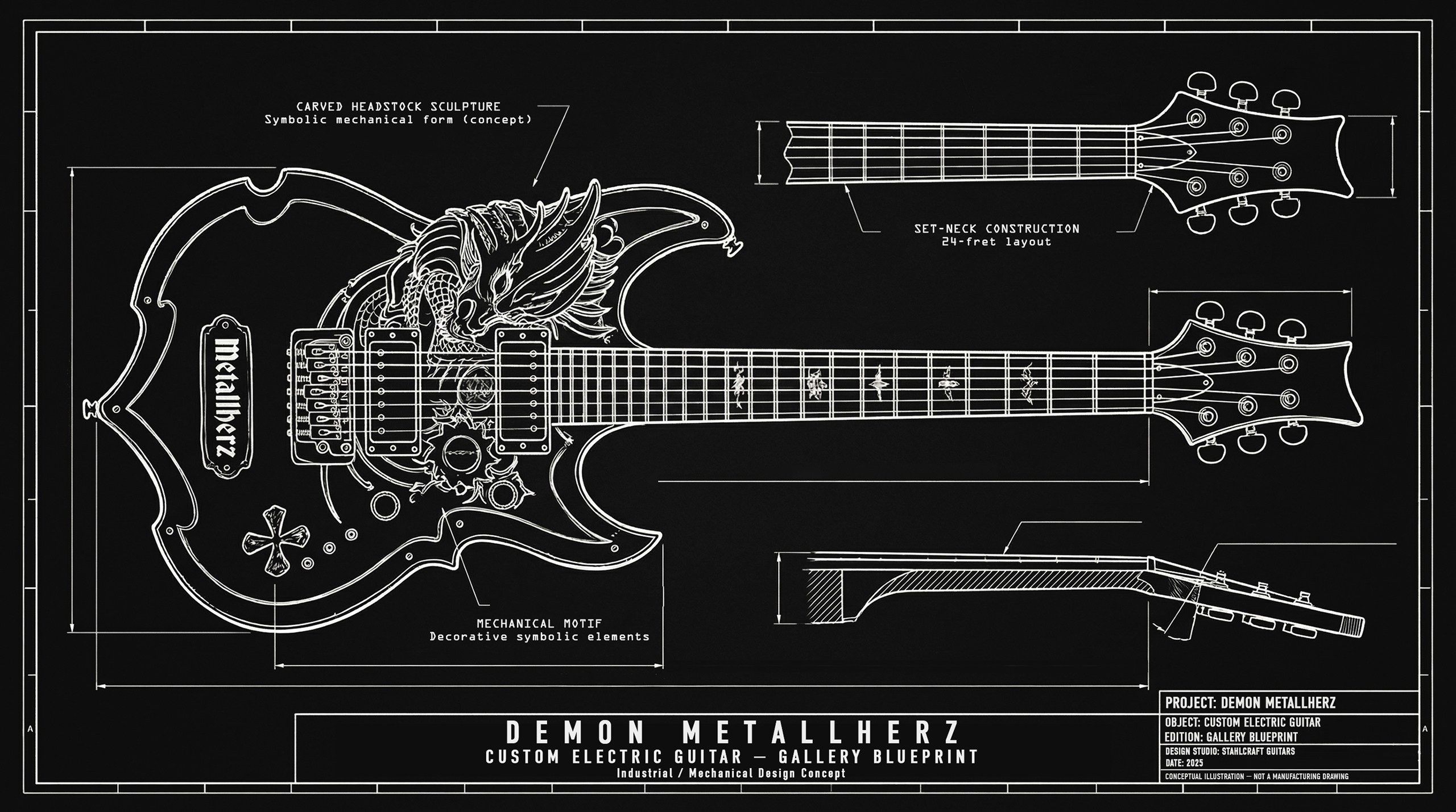Demon Metallherz - Кастомная электрогитара StahlCraft Guitars - Галерейный Блю-принт (Gallery Blueprint)