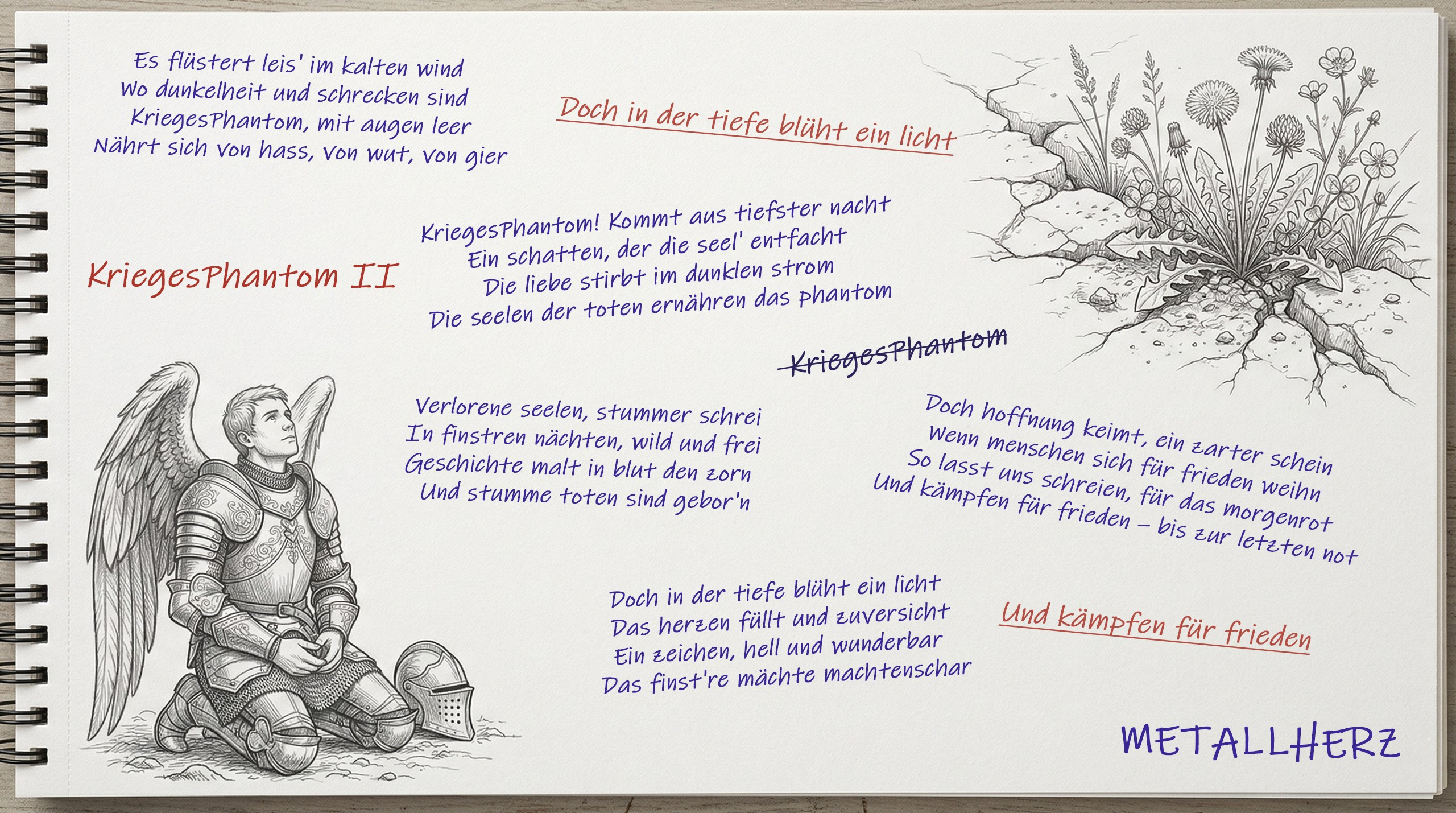 KriegesPhantom II - текст песни Metallherz, рисунок Виктора Шталя, ыцарь и цветок