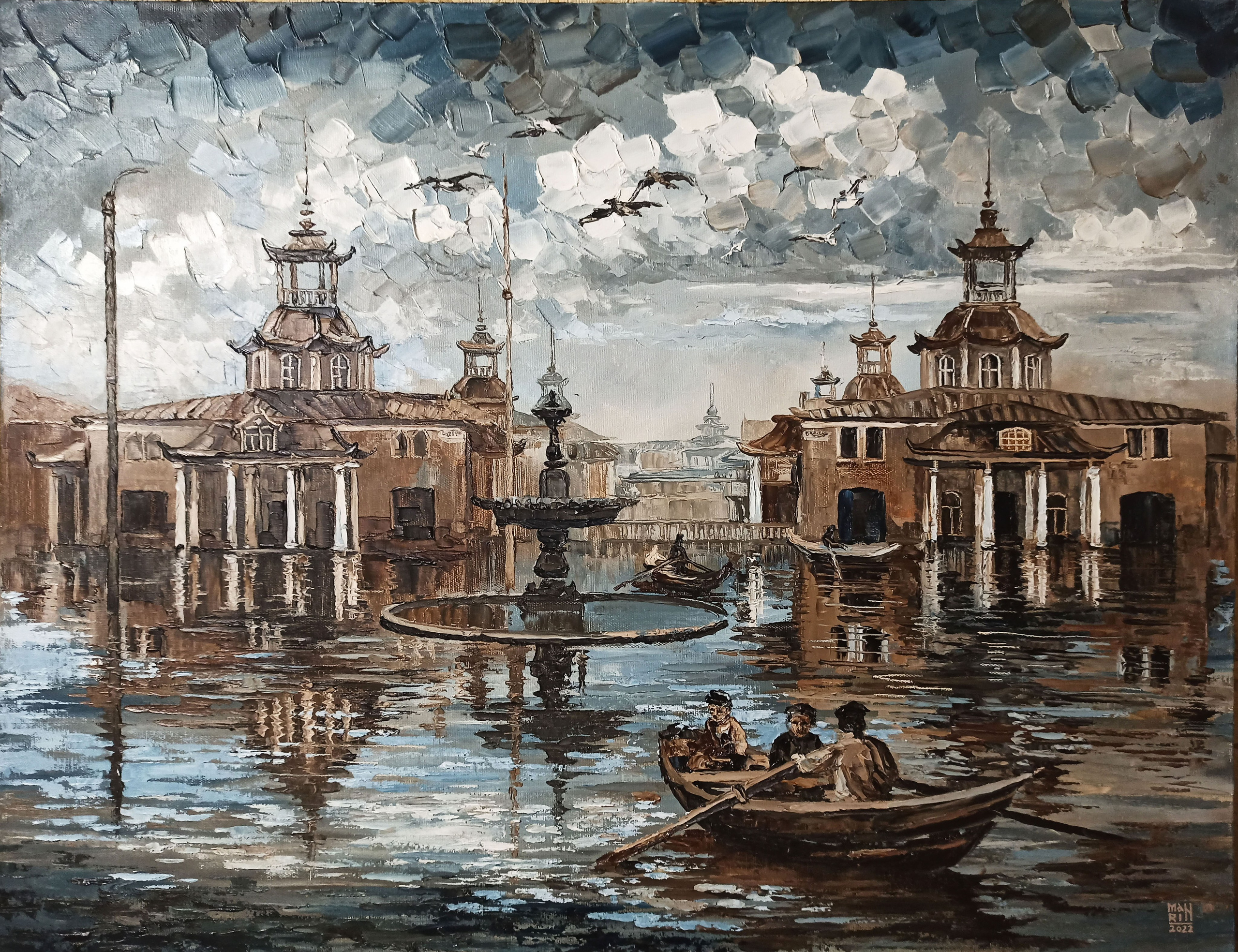 Нижний Новгород, старый Нижний,картины с Нижнем Новгородом, художник Марина Новосельская, ретро, картина в подарок, нижегородские художники, достопримечательности Нижнего Новгорода, староярмарочный собор, нижегородская Венеция, половодье, китайские ряды, ярмарка, нижегородская ярмарка