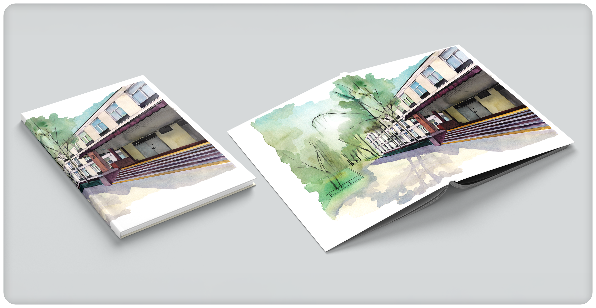 Акварельные обложки школьных выпускных альбомов