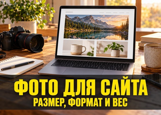 Подготовка фотографий для сайта: макет страницы с изображениями на экране ноутбука