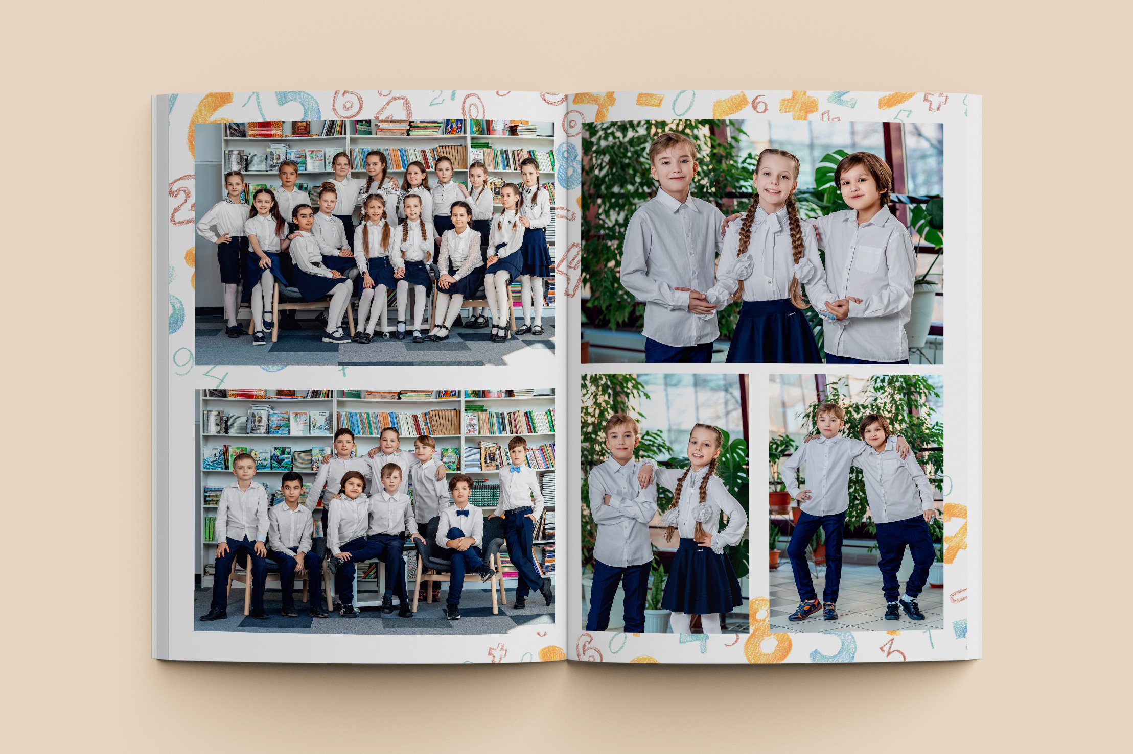 Групповые портреты  с друзьями в школе для выпускного школьного альбома в 4 классе