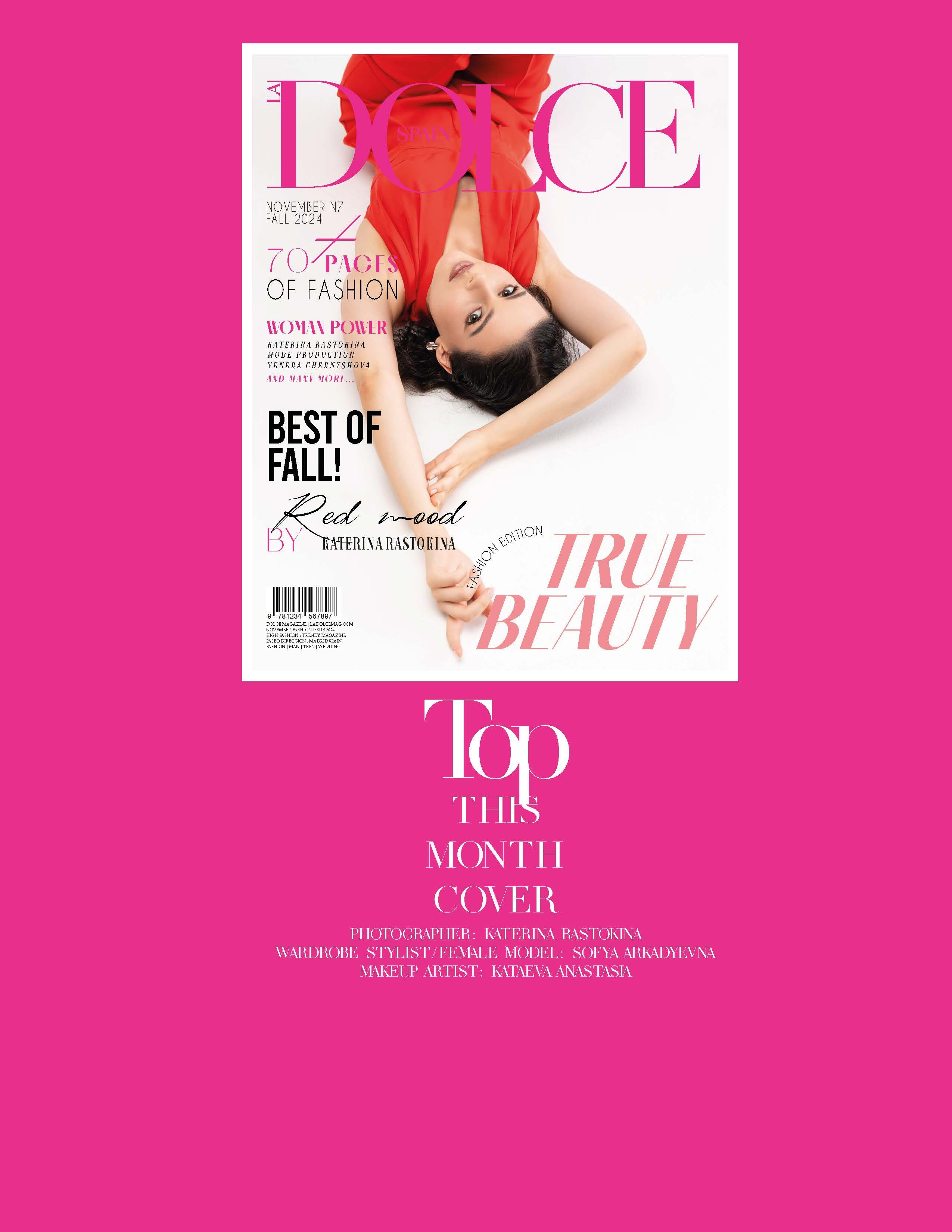 Обложка журнала DOLCE, Spain. November 2024. Катерина Растокина фотограф в Санкт-Петербурге