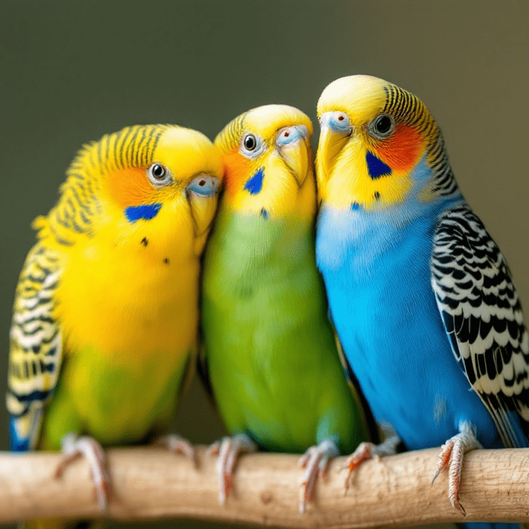 Волнистые попугаи зелёного и синего окраса в зоопарке Лесная Братва