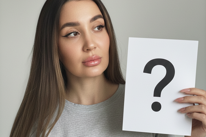 Изображение фотографа с листом бумаги и нарисованым вопросительным знаком