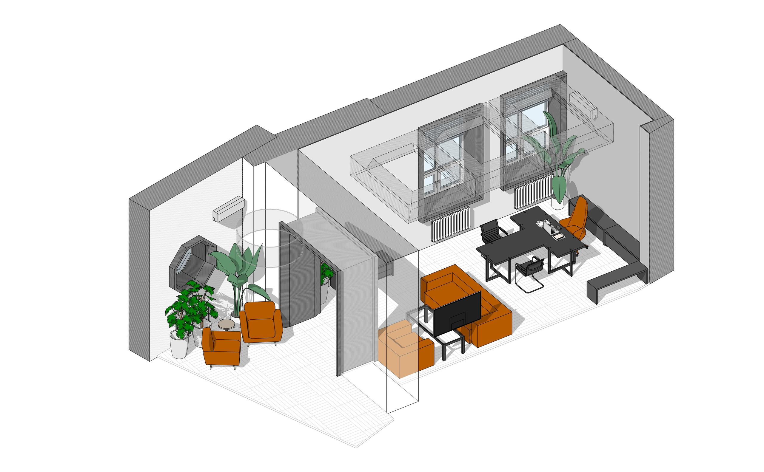 Дизайн проект офисных помещений компании REDRUM. Архитектурно-дизайнерское бюро ROOMS
