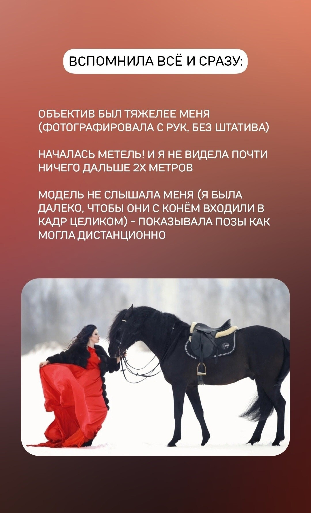 Зимняя фотосессия с конем под Петербургом. Портретные фотосессии, контент-съемки, репортаж