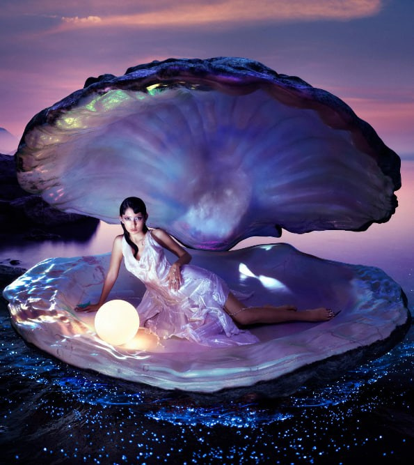 Sea Witchery, девушка, сидящая в большой сиреневой ракушке, фото из подборки Pinterest Predicts 2025