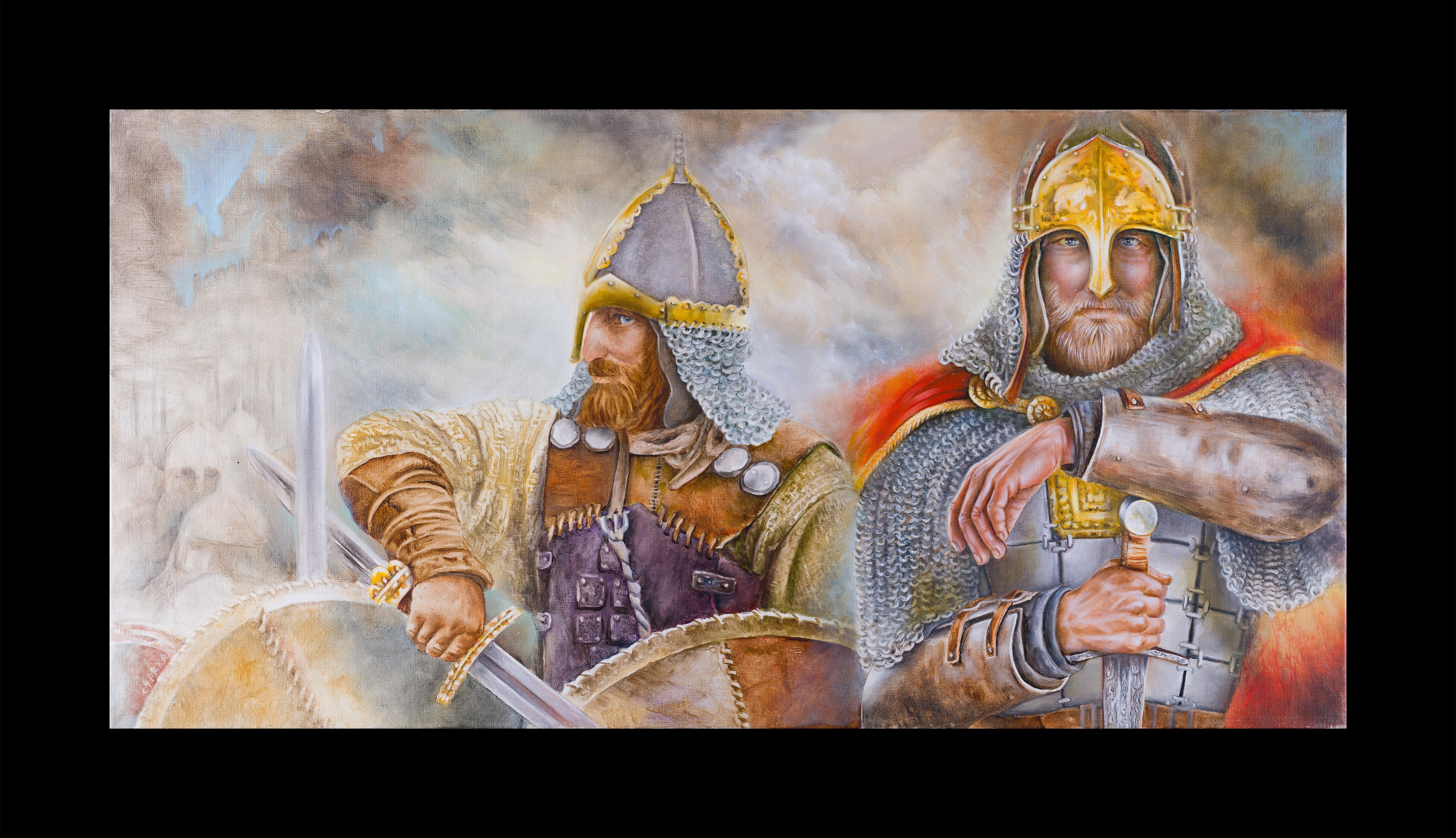 Художник Кира Саргон и ее картина «Князь Игорь Старый и&nbsp;воевода Свенельд. Дань.», съемка от Koval Production ( Интерьерный фотограф Коваль Илья)