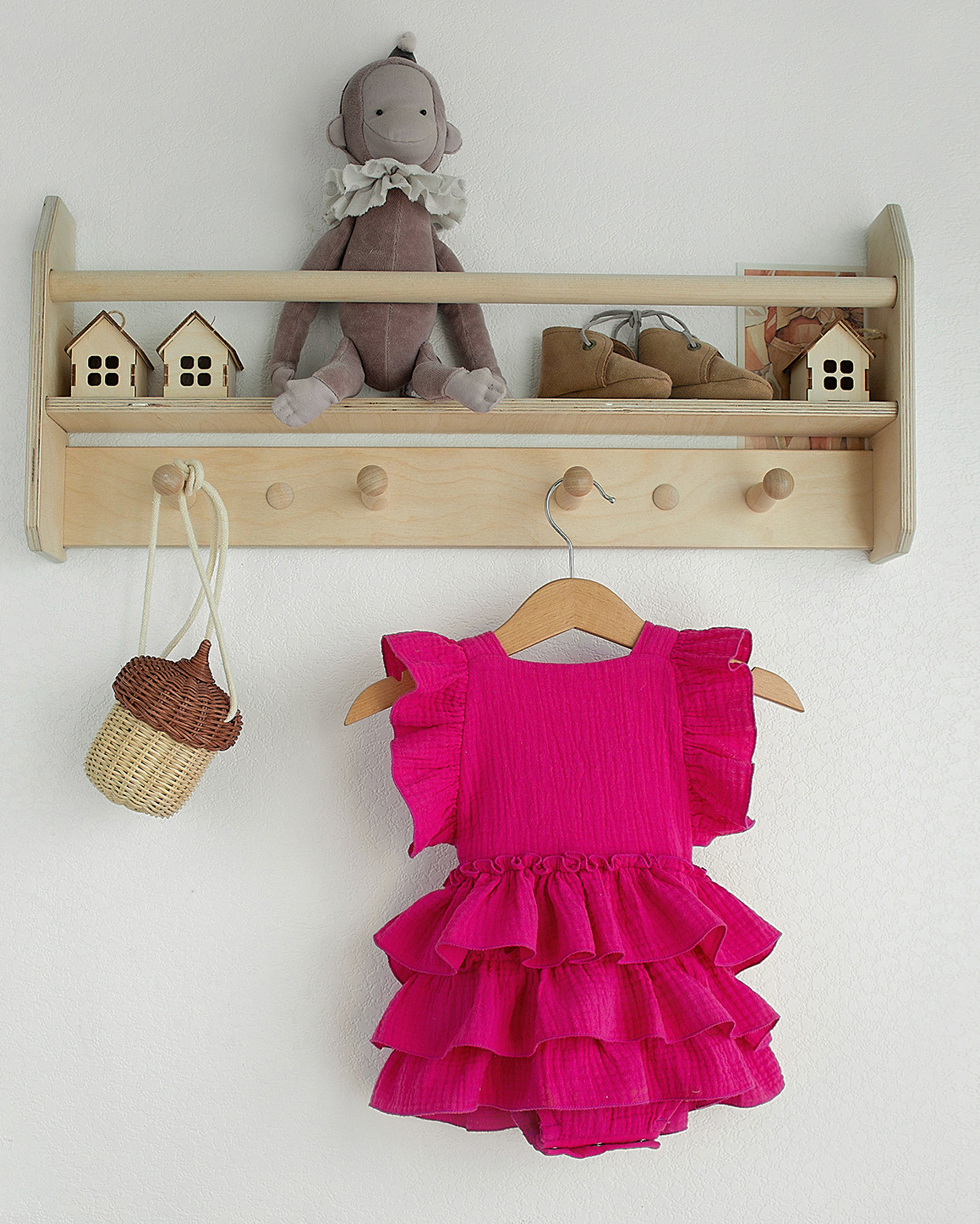 N-055 РОмпер с воланами 74 фуксия. Эко-одежда для детей