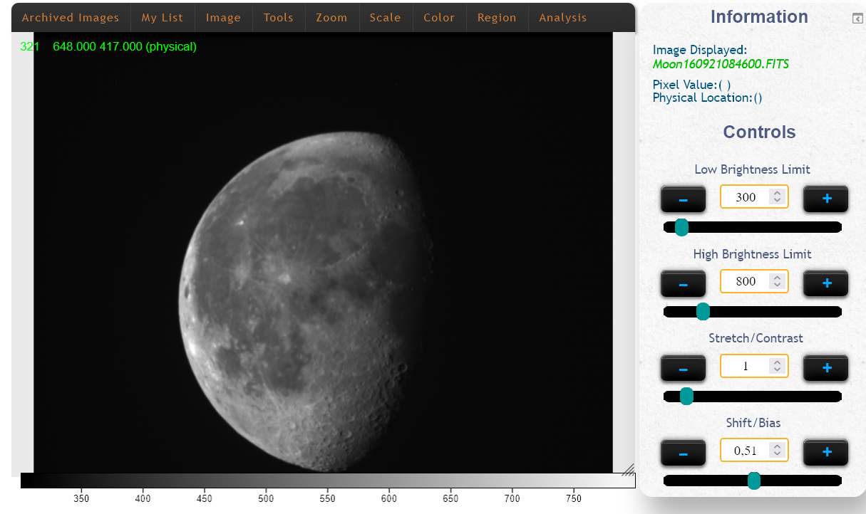 Проявка фото в формате FITS, сделанных с&nbsp;помощью удалённого телескопа (MicroObservatory Robotic Telescope Network) на&nbsp;сайте Гарвард-Смитсоновского центра астрофизики