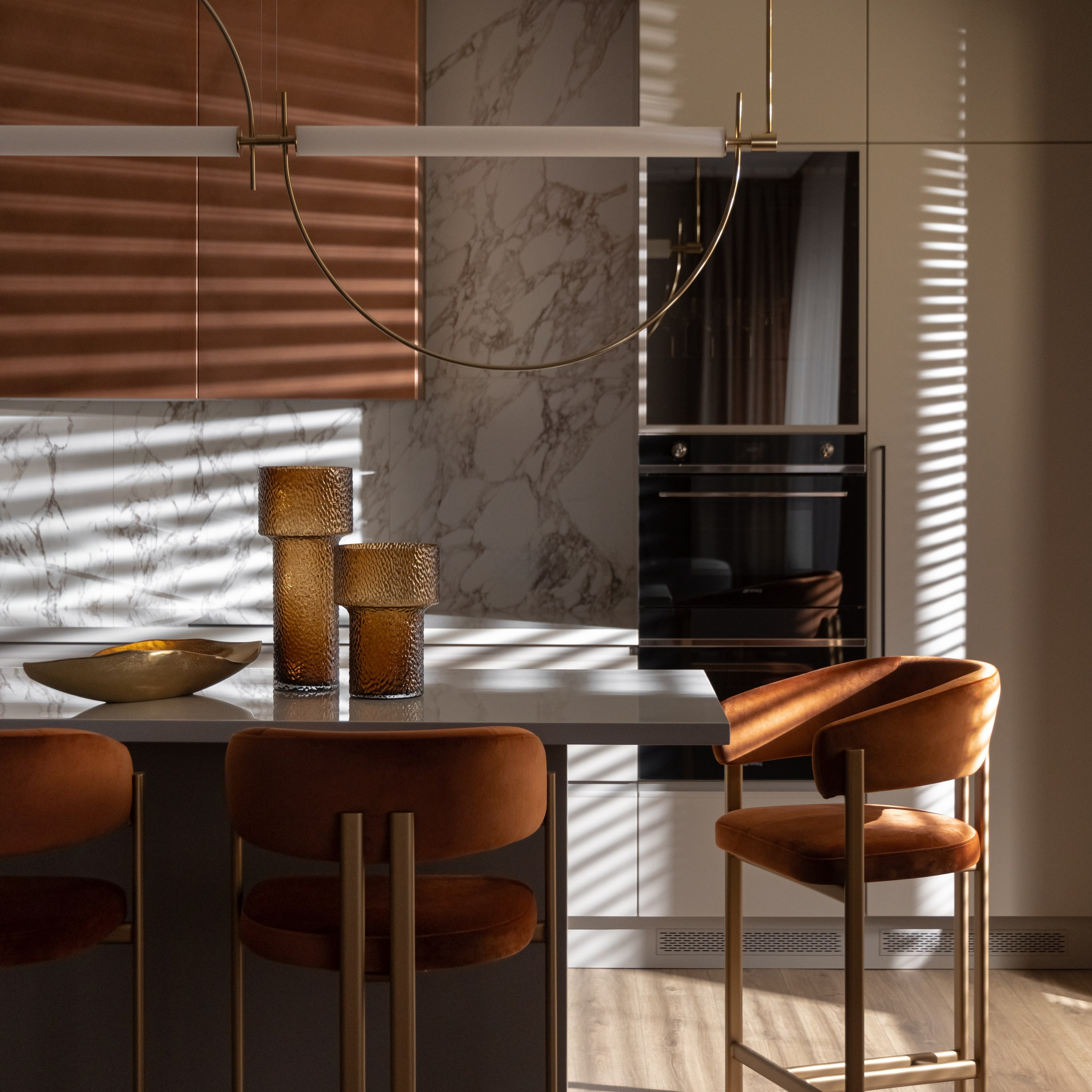 Кухня, полубарный стул - темный интерьер