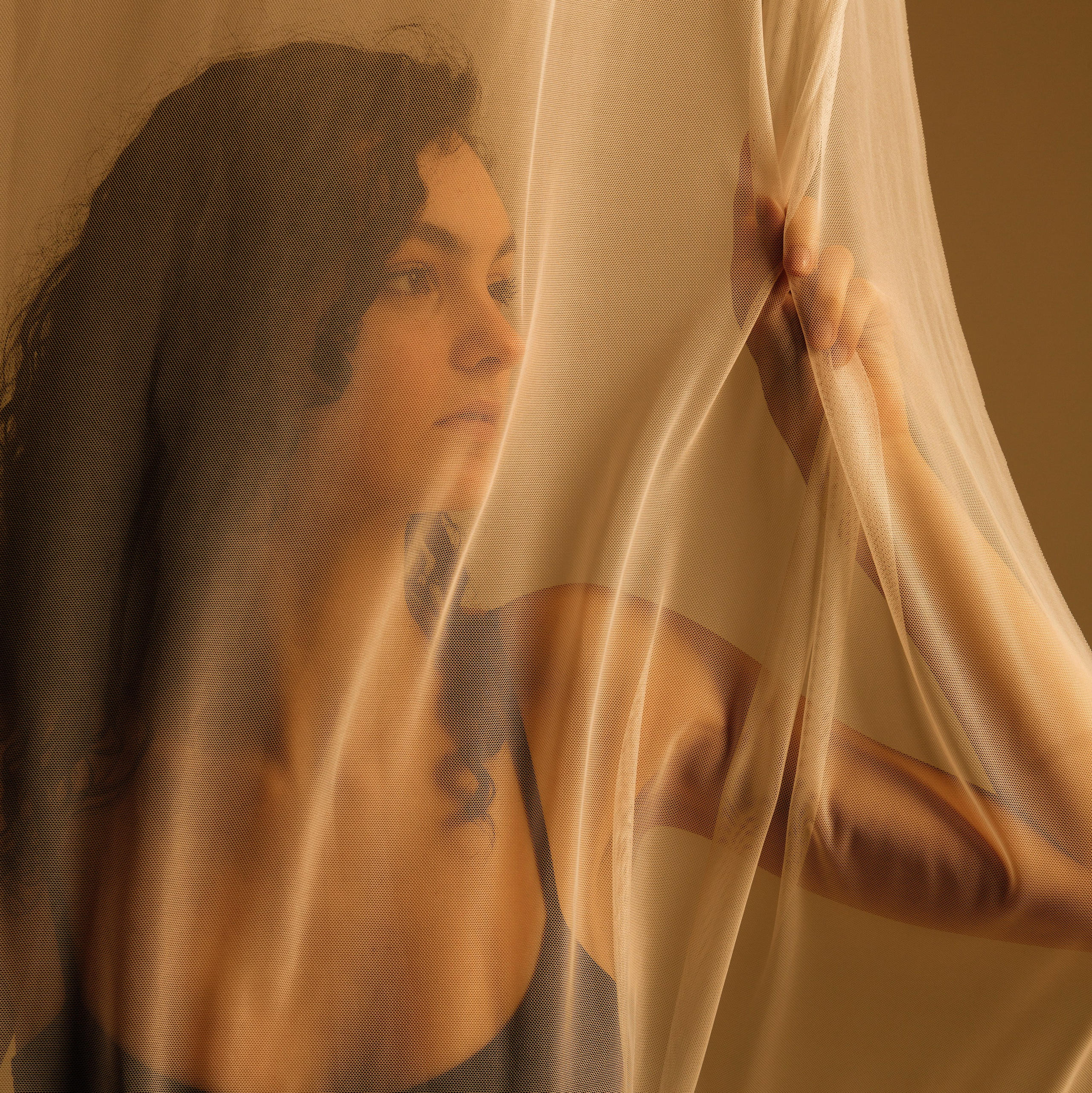 Девушка в лёгкой ткани на светлом фоне. Образ для обсуждения стоимости фотосессии.