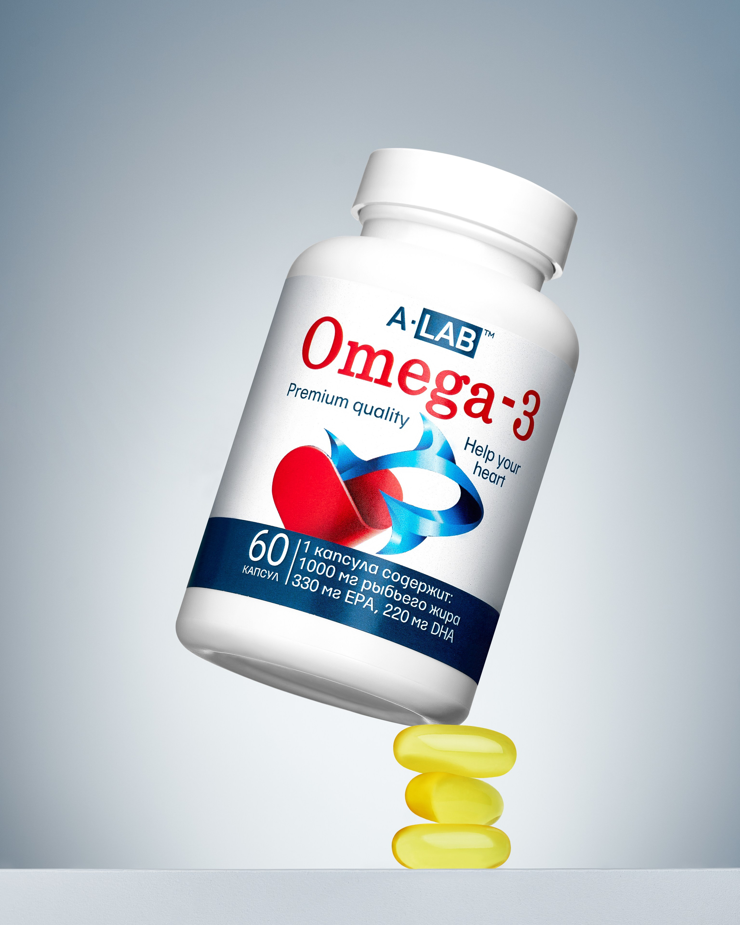 Банка БАДов опирается на горку из капсул