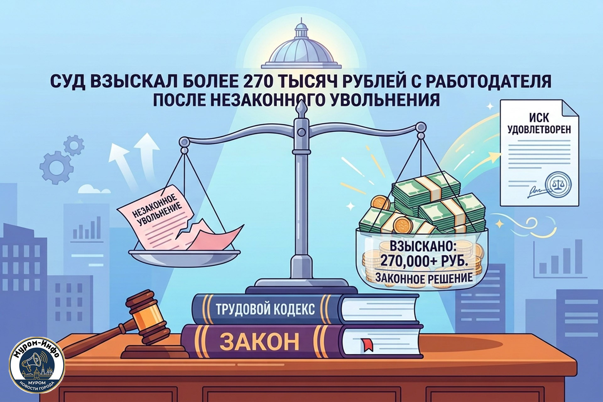 Более 270 тысяч рублей взыскал суд с работодателя после незаконного увольнения сотрудника