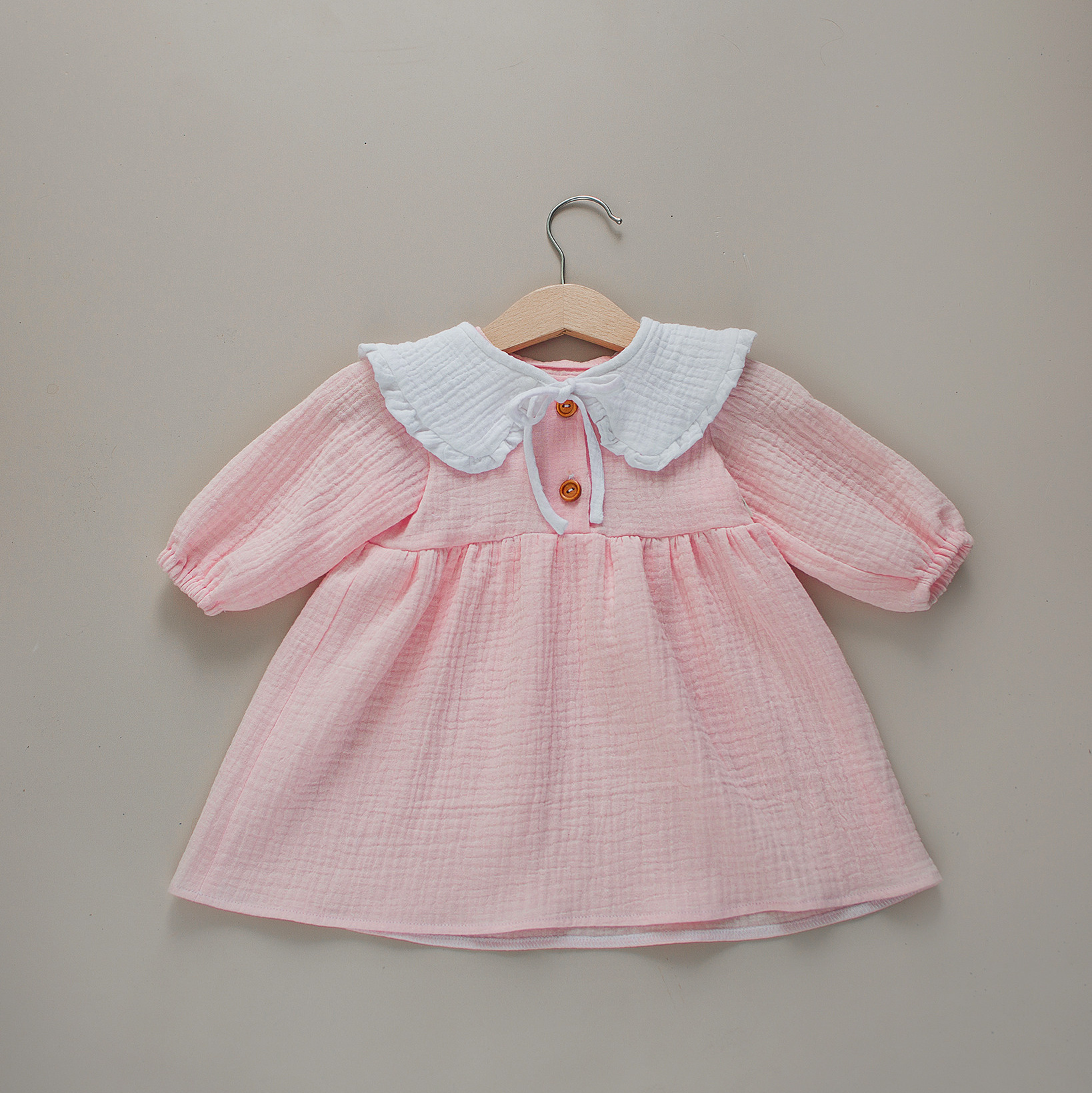 N-009 Платье со съемным воротничком, 74, розовое. Эко-одежда для детей