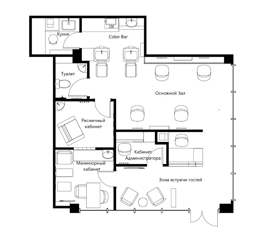 Дизайн интерьера салона красоты «ZAZU» в Тольятти. Студия дизайна интерьера «Строчка» | Москва, Санкт-Петербург, Самара, Казань, Тольятти, Ульяновск и другие города России