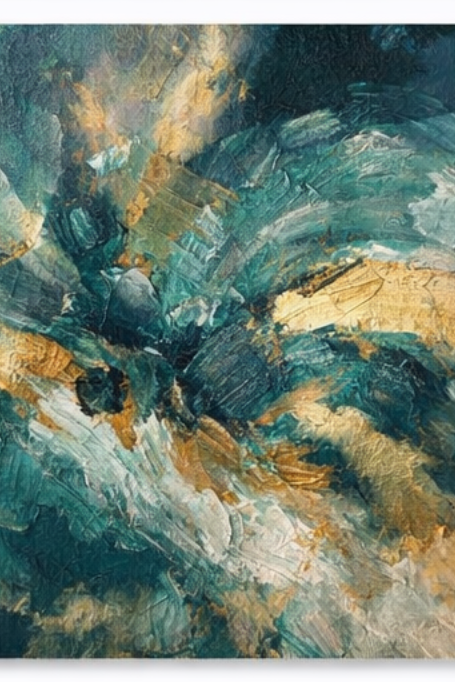 Авторская абстрактная картина в интерьере, современное искусство, дизайнерский декор, уникальная художественная работа. Авторская абстрактная картина «Изумрудное движение» в интерьере, художественное полотно с глубокой цветовой динамикой и ощущением плавного движения.