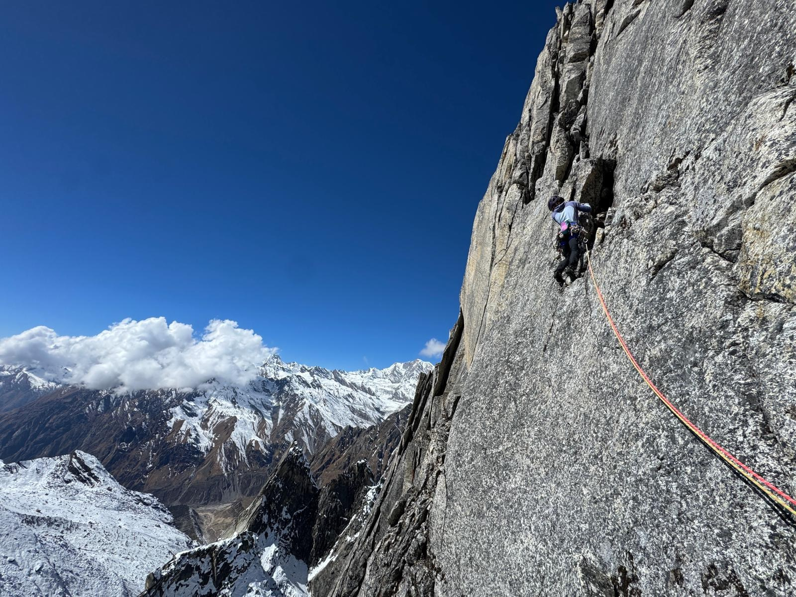 2025 Nominee: Bhalu and a Biscuit. First ascent of the Point Walkers in the Satling Glacier, Garhwal Himalayas. “Steel Angel”: women’s climbing award