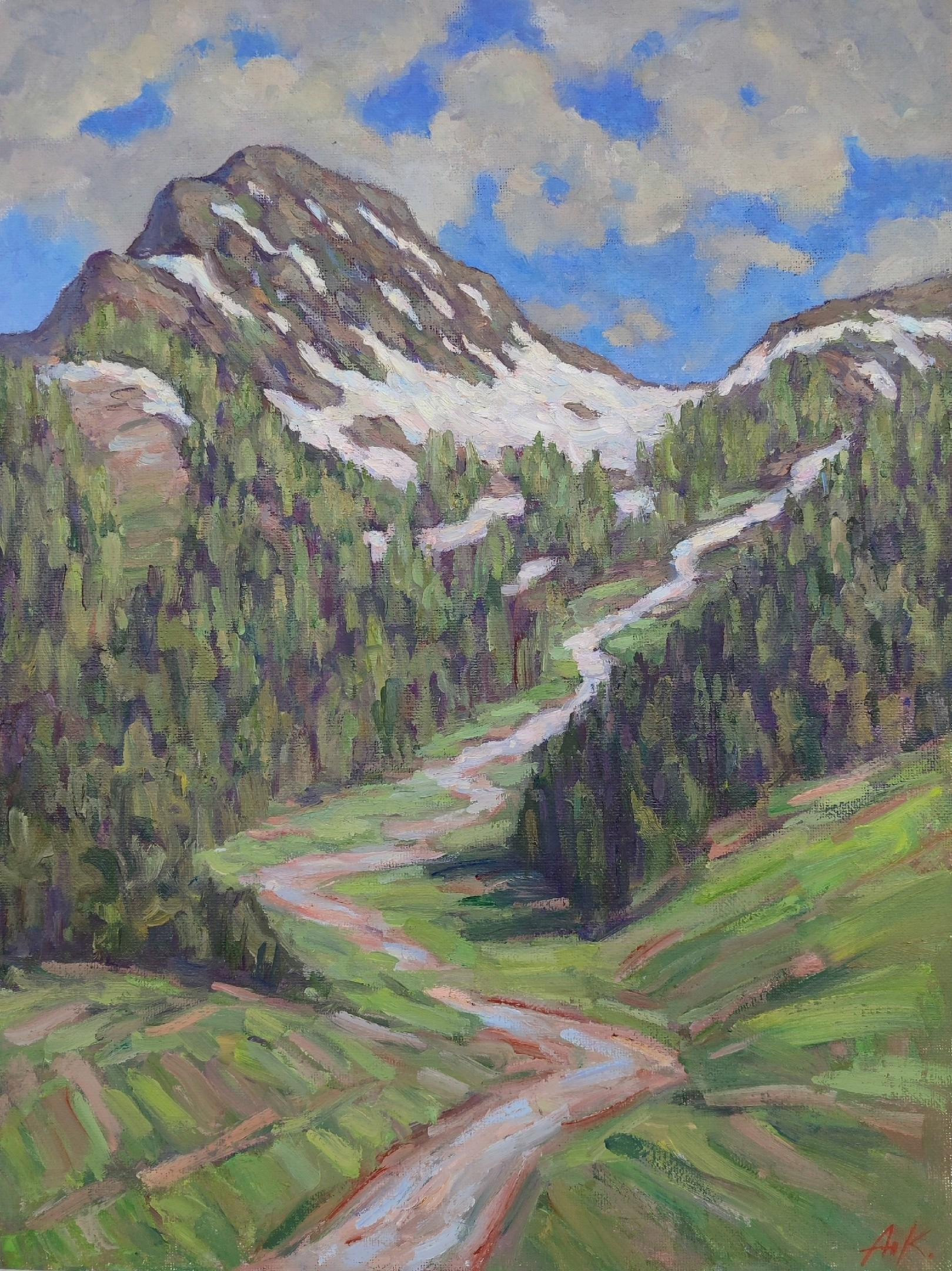 Горы Красной поляны весной, картина маслом 