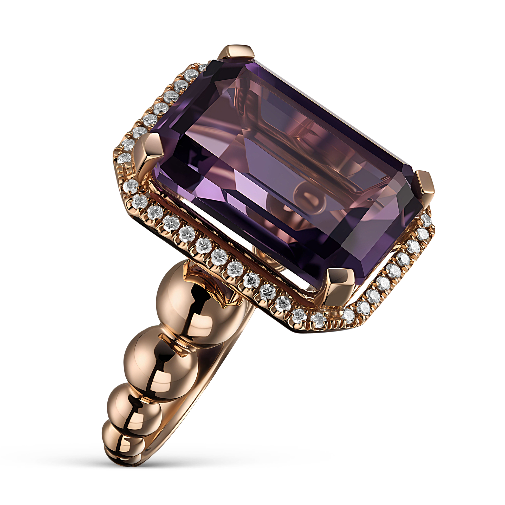 Кольцо Sirius с фиолетовым камнем и бриллиантовой россыпью в золотой оправе