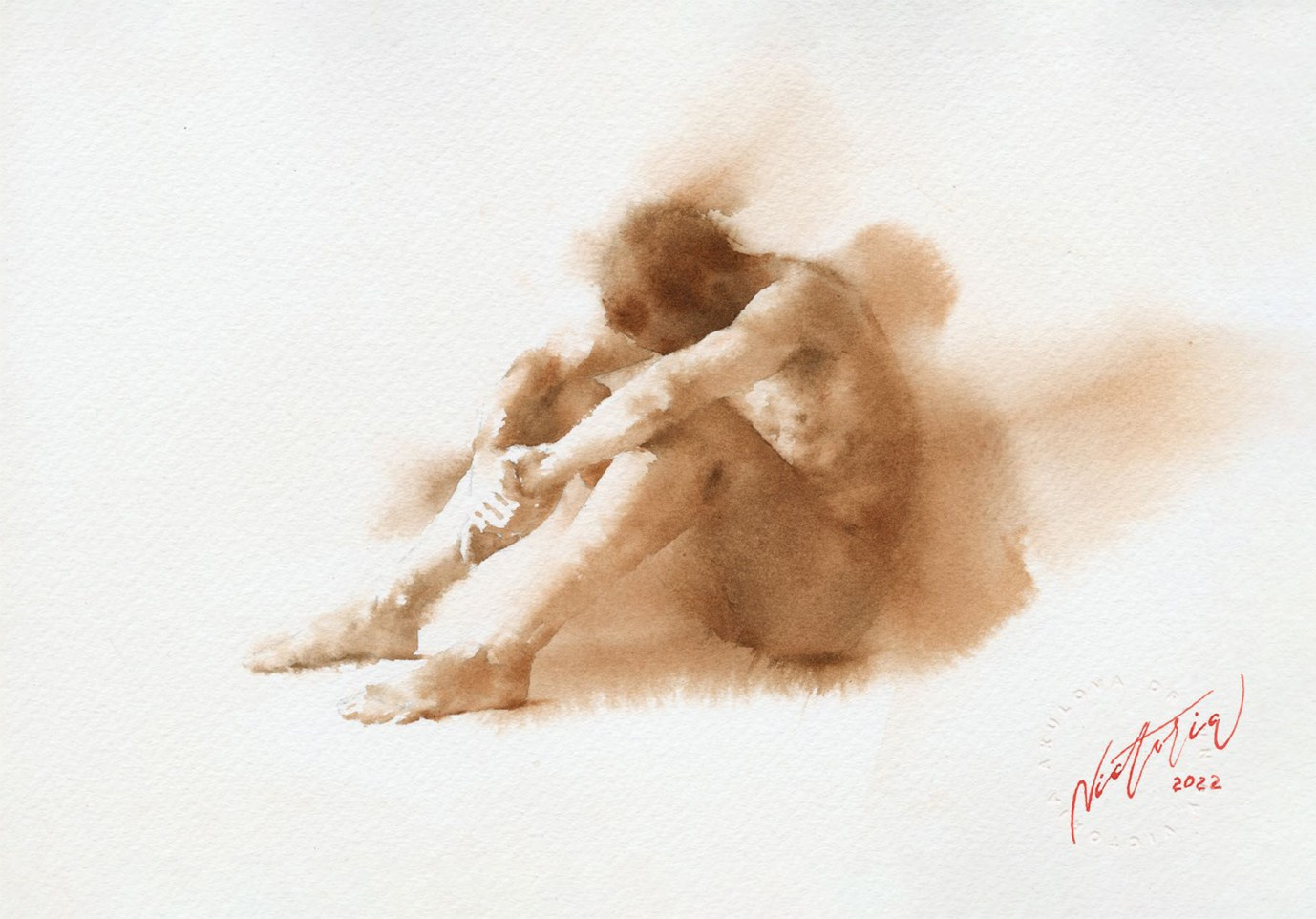 Акварельные работы в монохроме, эротика в акварели