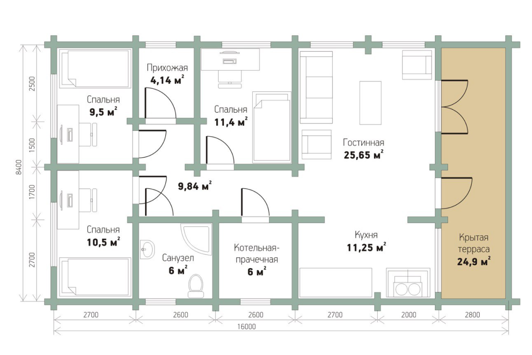 Студия + 3 спальни 119 м². Уральский завод Профилированного бруса в Челябинске