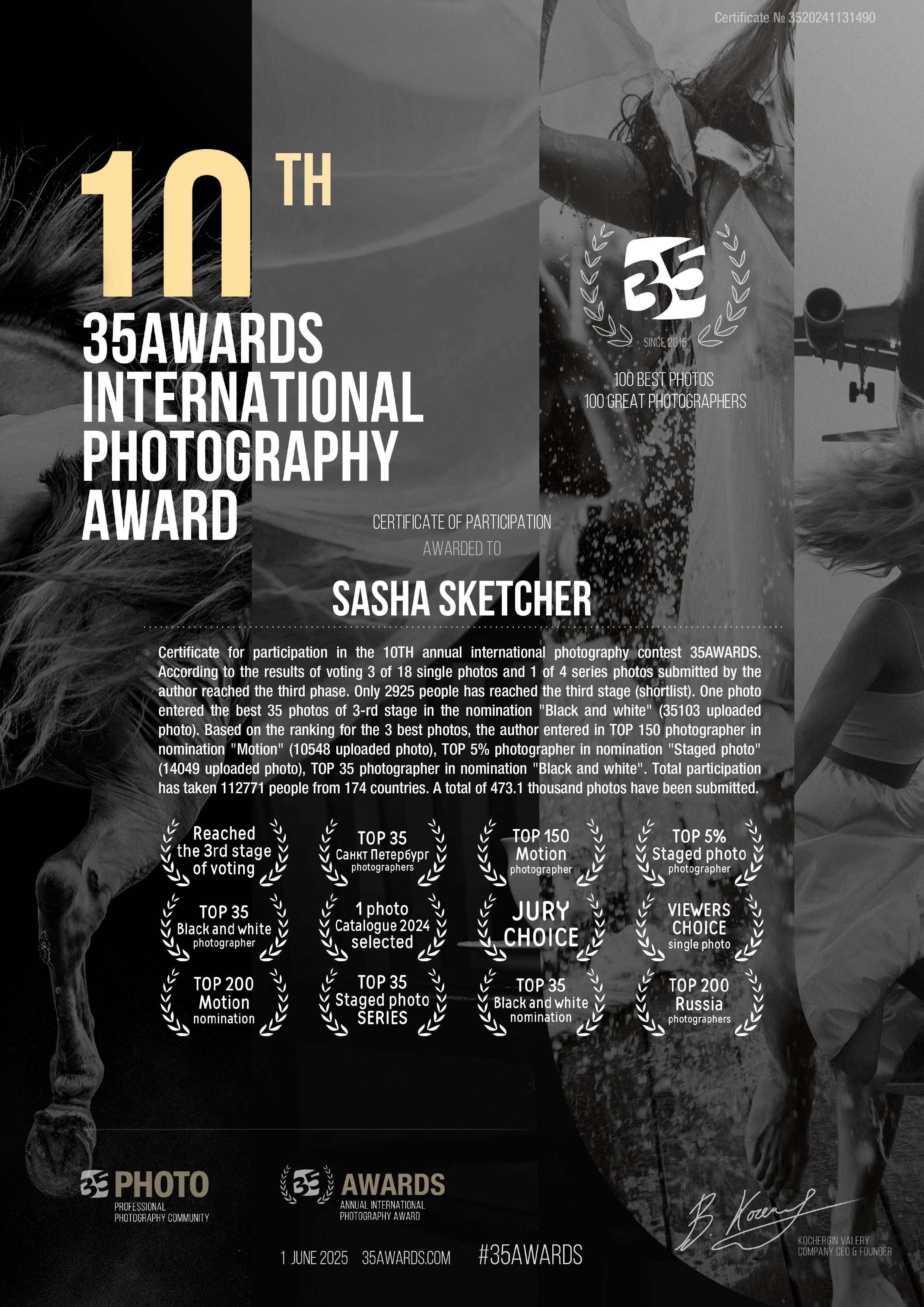AWARDS. Art Dance Photographer Sasha Sketcher