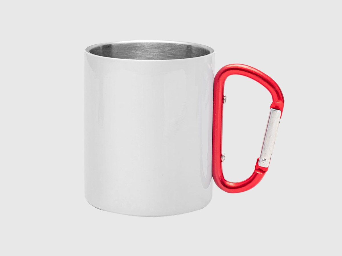 Белые металлические кружки с карабином и печатью от Студии печати "ЧЁ" в Краснодаре