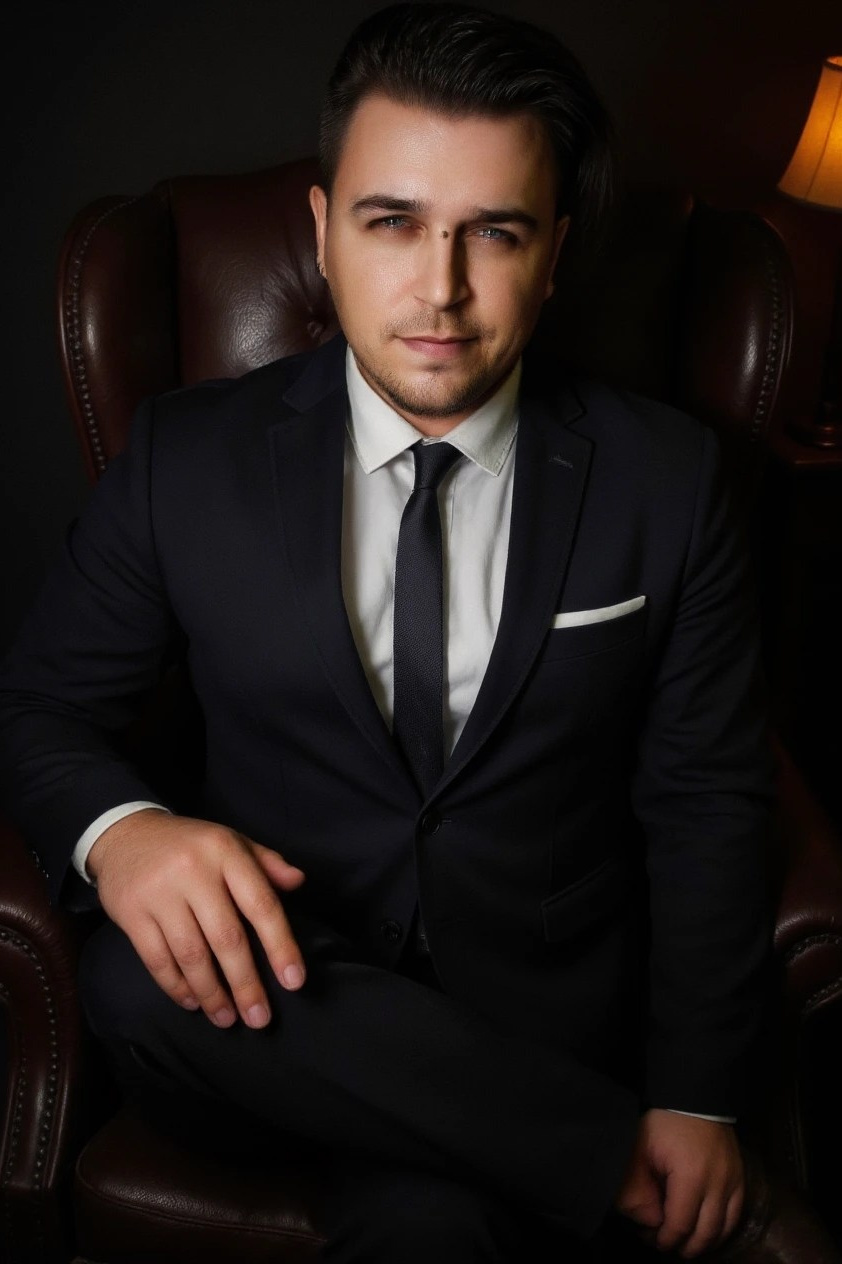 Мужчина в строгом костюме сидит в кресле, фотография Николая Богатырева из Мценска, Орловская область