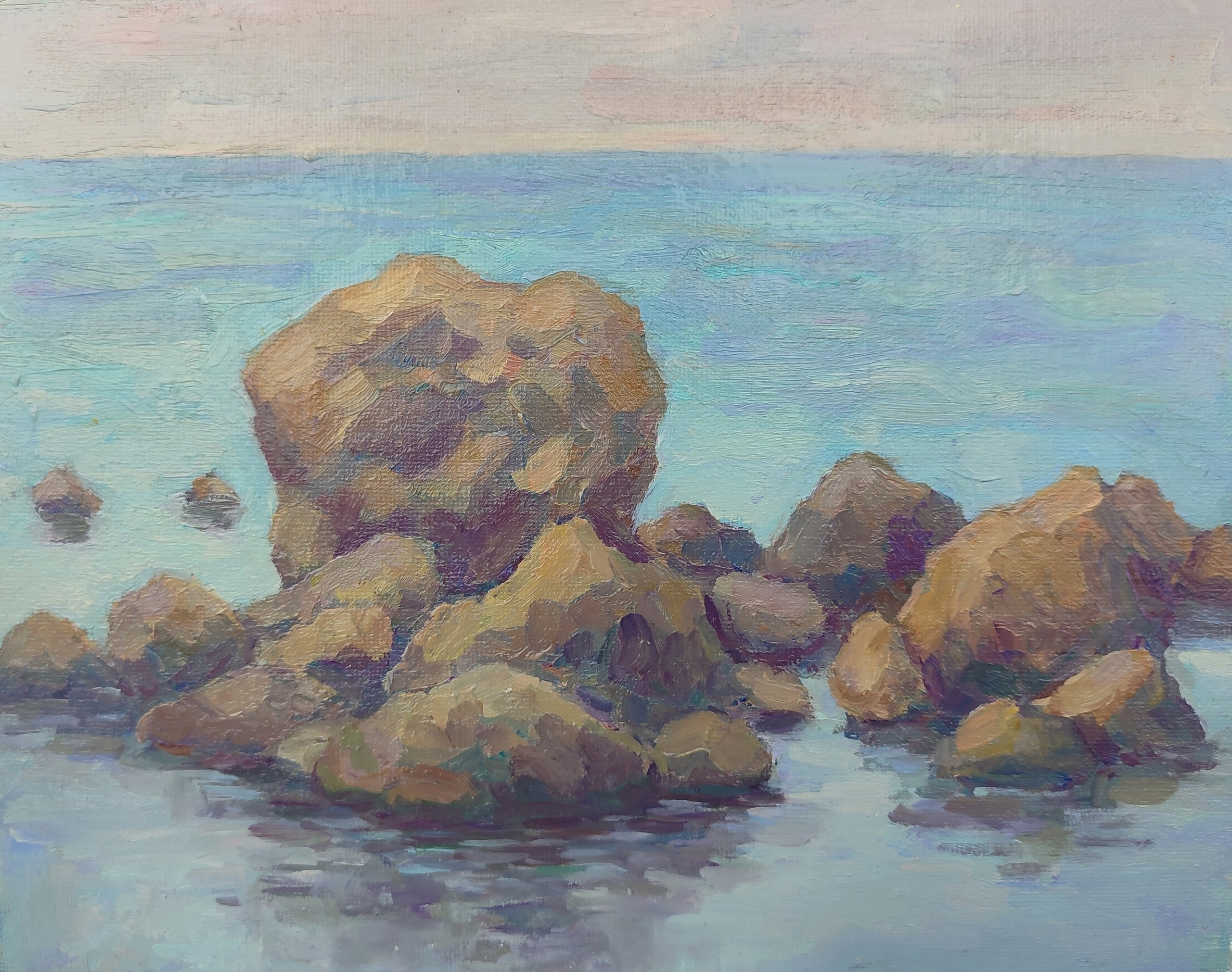 Крабий остров, камни в море, картина маслом 
