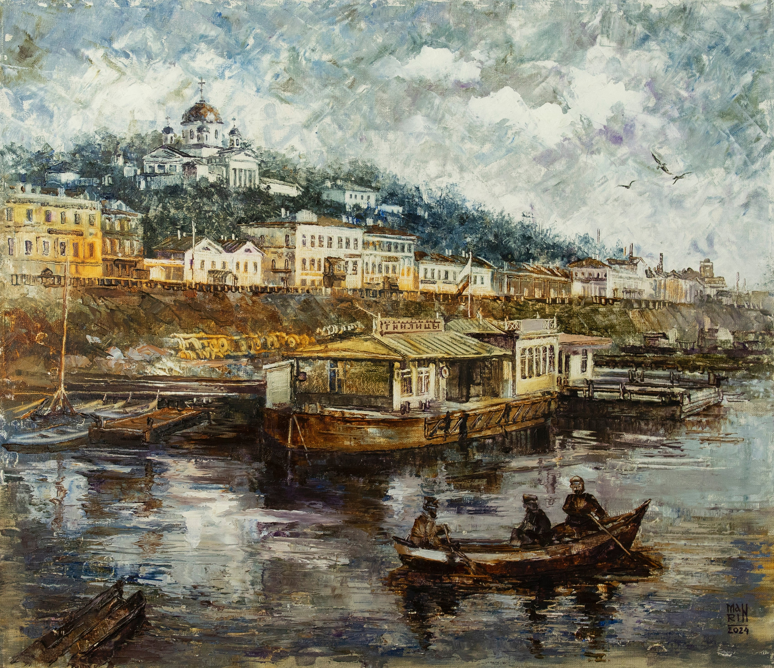 картины, интерьерные картины, картины маслом, масло, природа, живопись, Нижний Новгород, город, картина с Нижнем Новгородом, виды Нижнего, церковь, картина с церковью, усадьба, старина, ретро стиль, прогулка по Нижнему, осень, осенняя картина, Старый Нижний, нижегородские виды, набережная