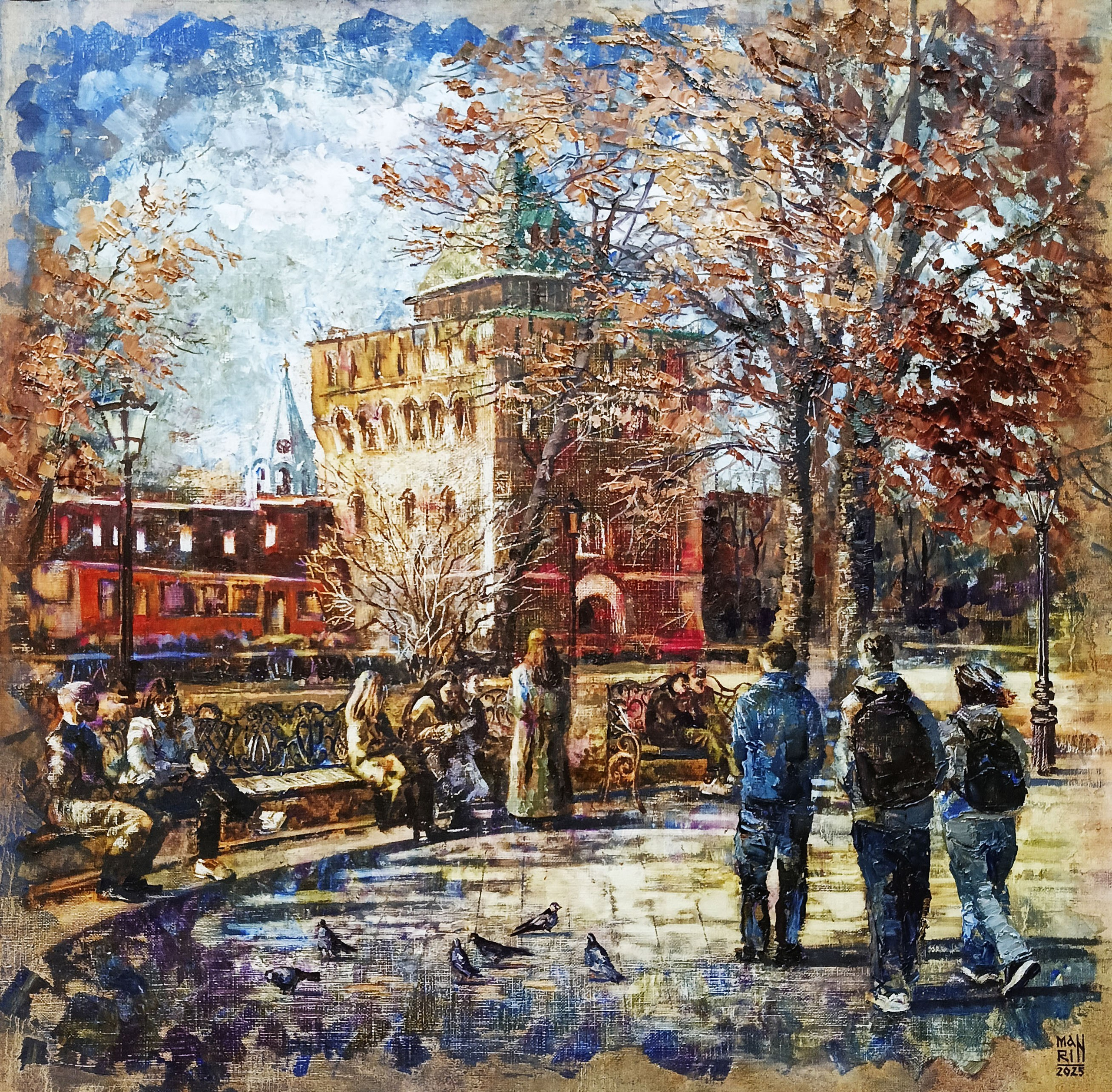 картины, интерьерные картины, картины маслом, масло,  природа, живопись, Нижний Новгород, город, картина с Нижнем Новгородом, виды Нижнего, церковь, картина с церковью, усадьба, старина, ретро стиль, прогулка по Нижнему, осень, осенняя картина, нижегородские виды, кремль, Дмитриевская башня