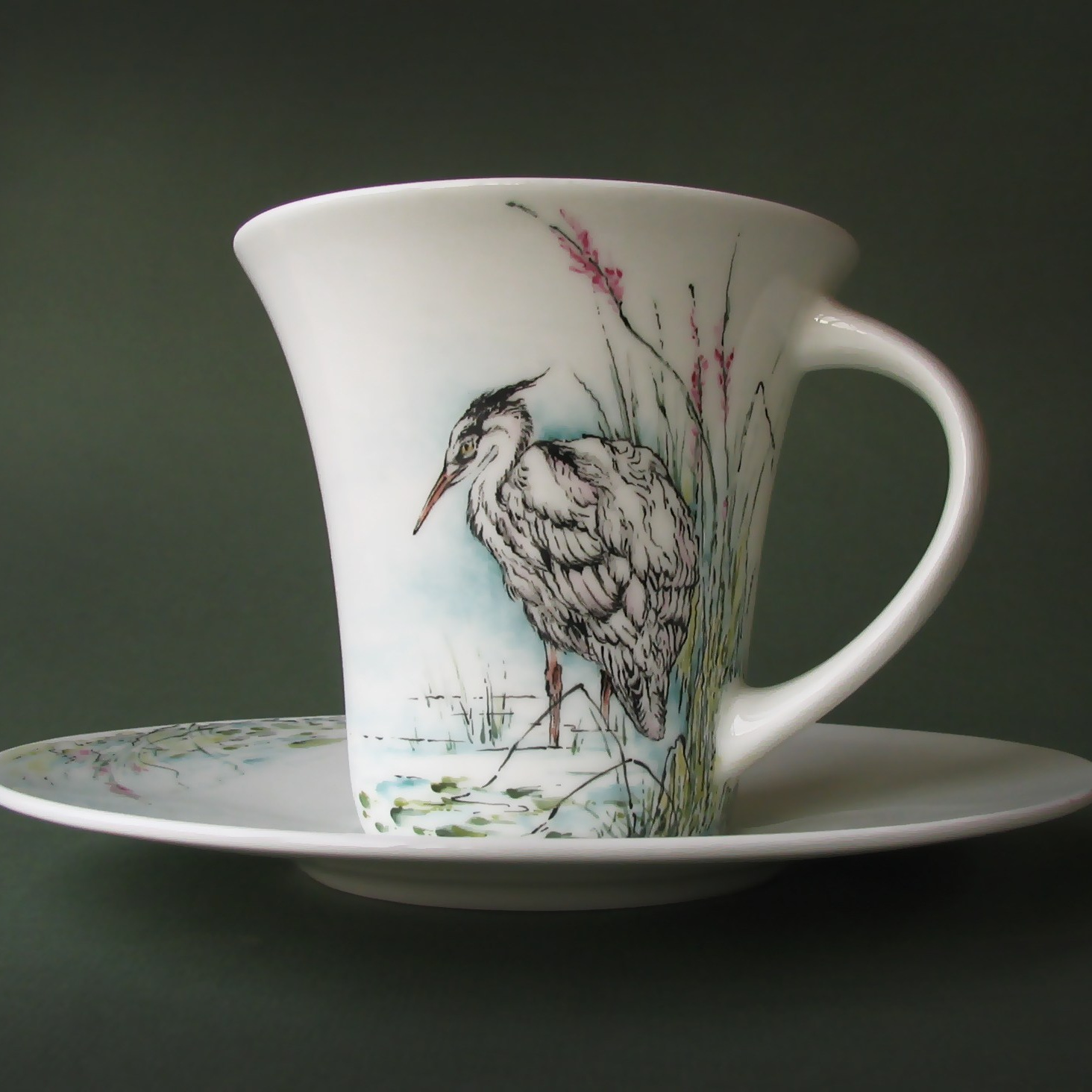Китайская живопись на фарфоре. Журавльс. Роспись Фарфора в Санкт-Петербурге