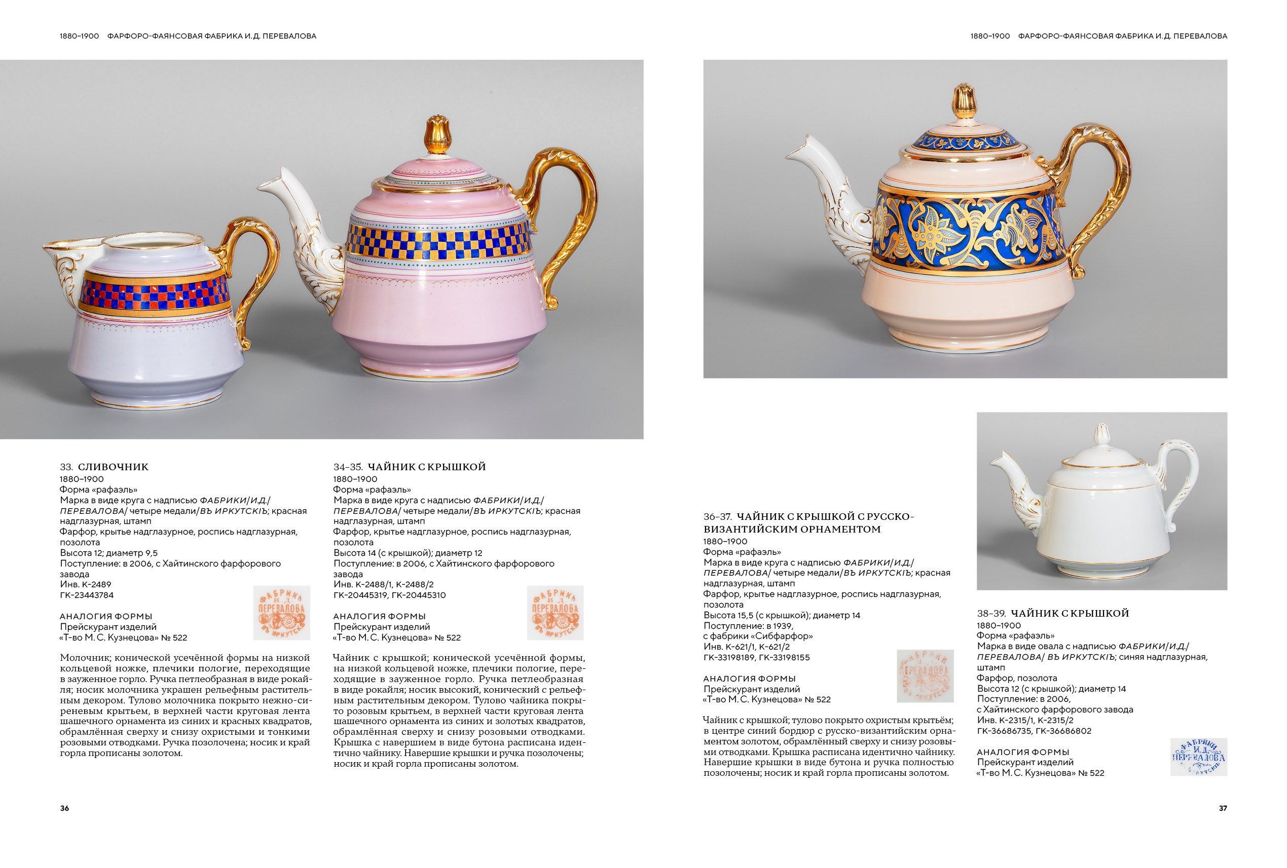 Чайники и сливочник. Разворот из альбома «Сибирский фарфор»