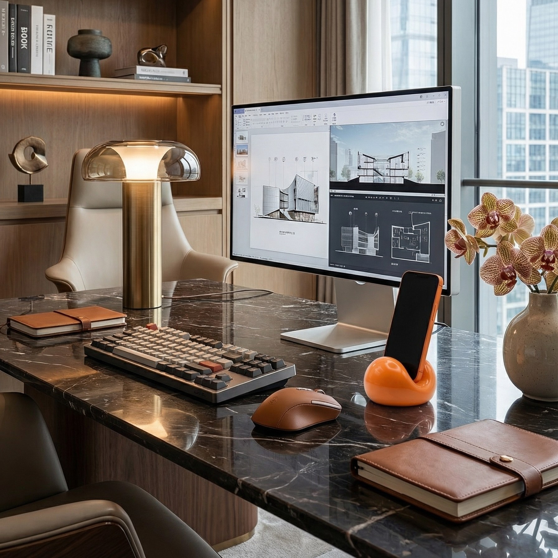 Брендированные корпоративные подарки, подставка для телефона в интерьере офиса