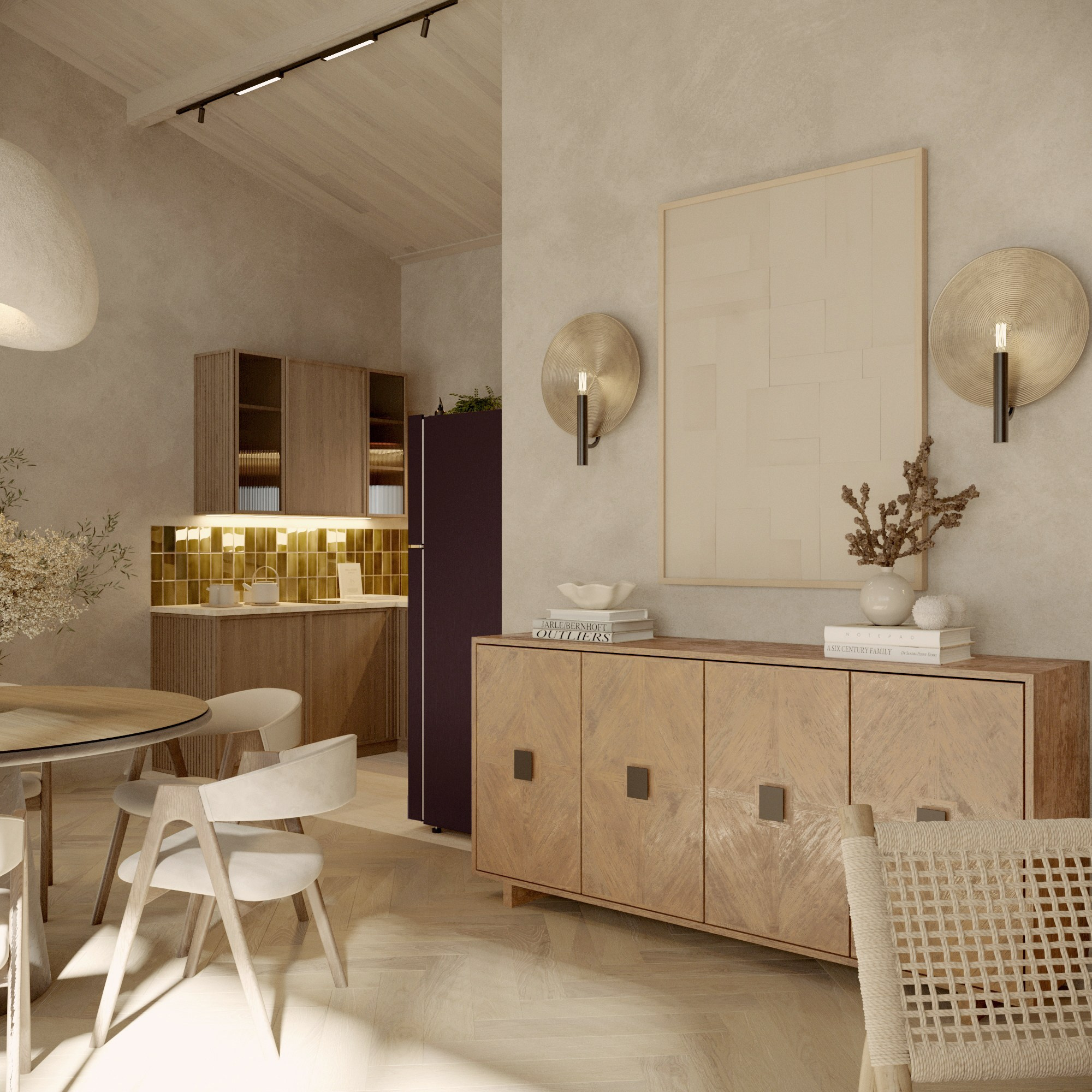 кухня-гостиная в стиле wabi-sabi 