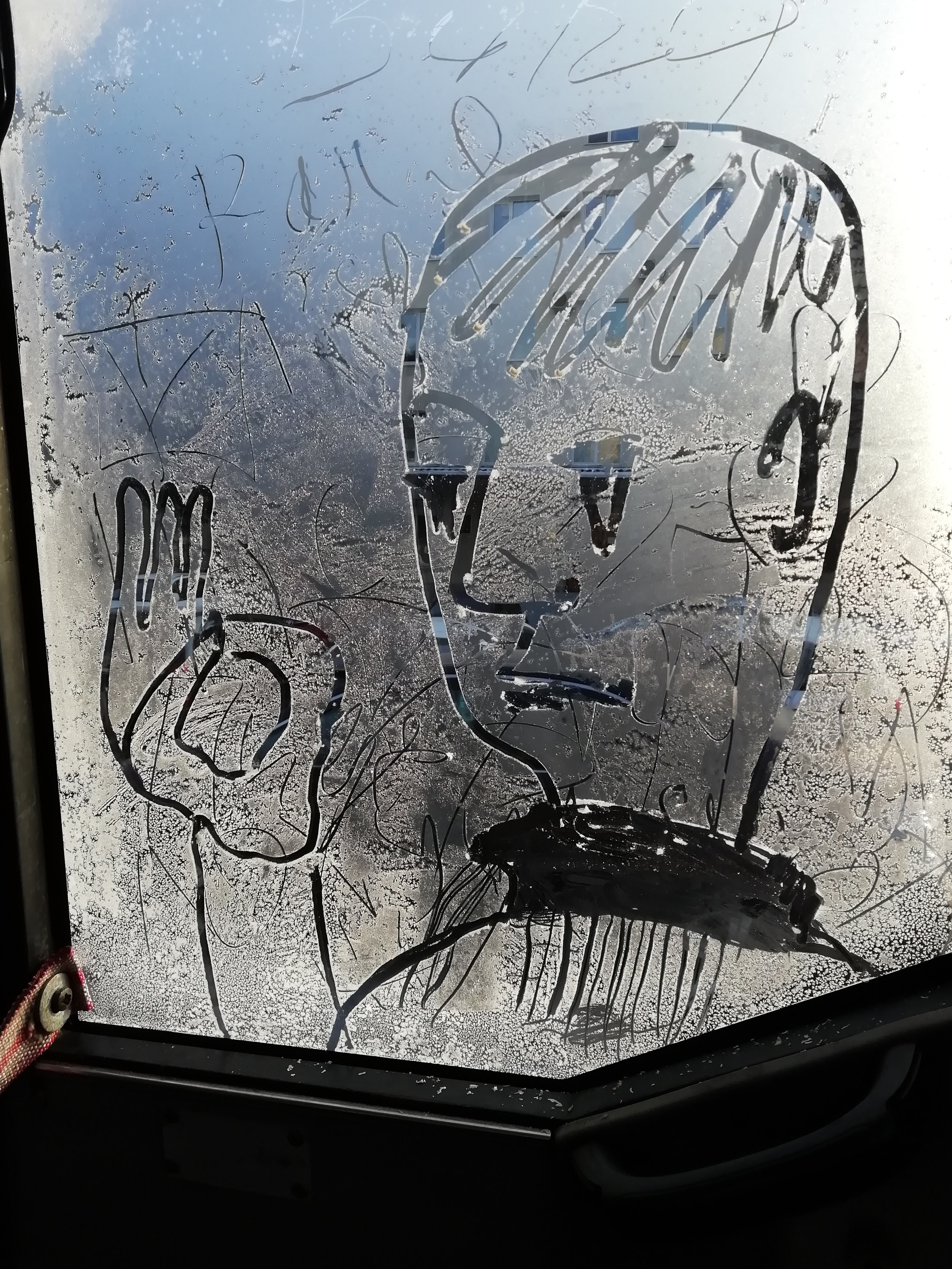 Рисункинаокнахавтобуса. Художник Рыбак Николай