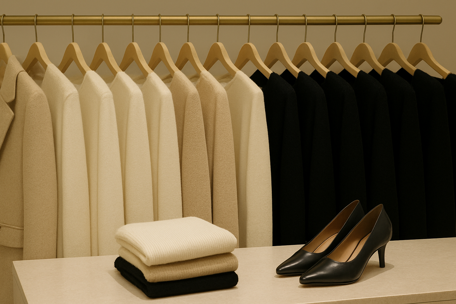 Выкладка товаров в модном бутике женской одежды