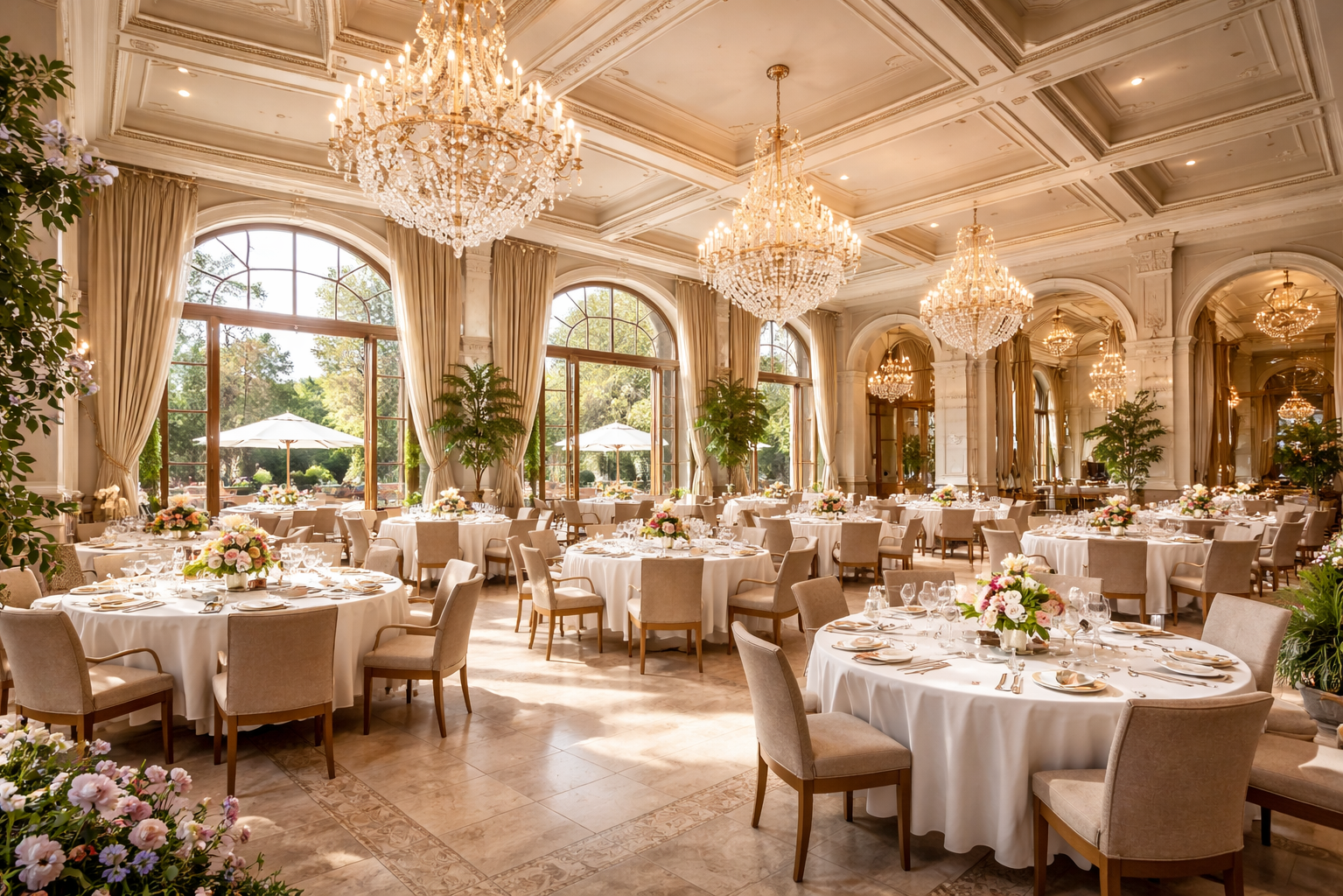 Интерьер элитного ресторана в ясный солнечный день