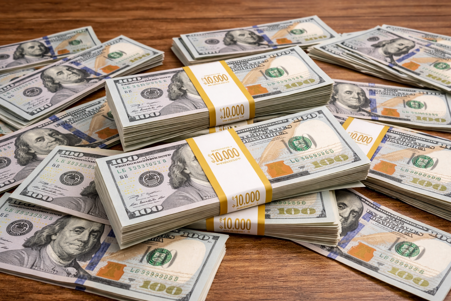 Крупная сумма денег лежит на столе