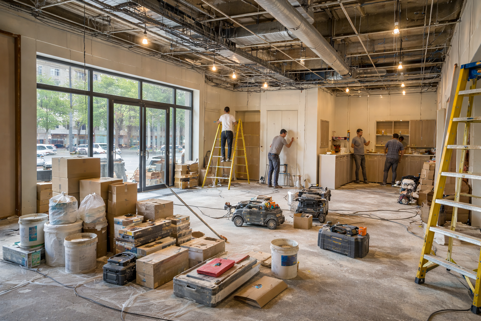 Процесс ремонта в коммерческом помещении