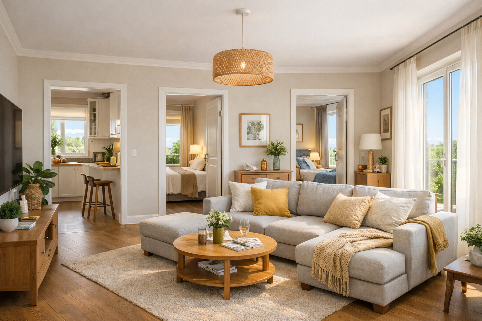 Гостиная комната в трехкомнатной квартире - интерьер