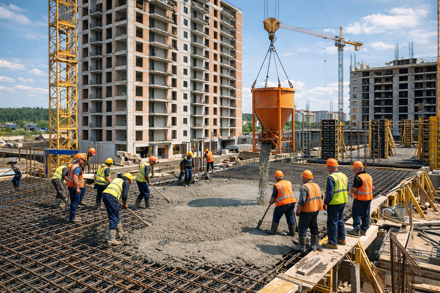 Процесс строительства монолитного жилого дома